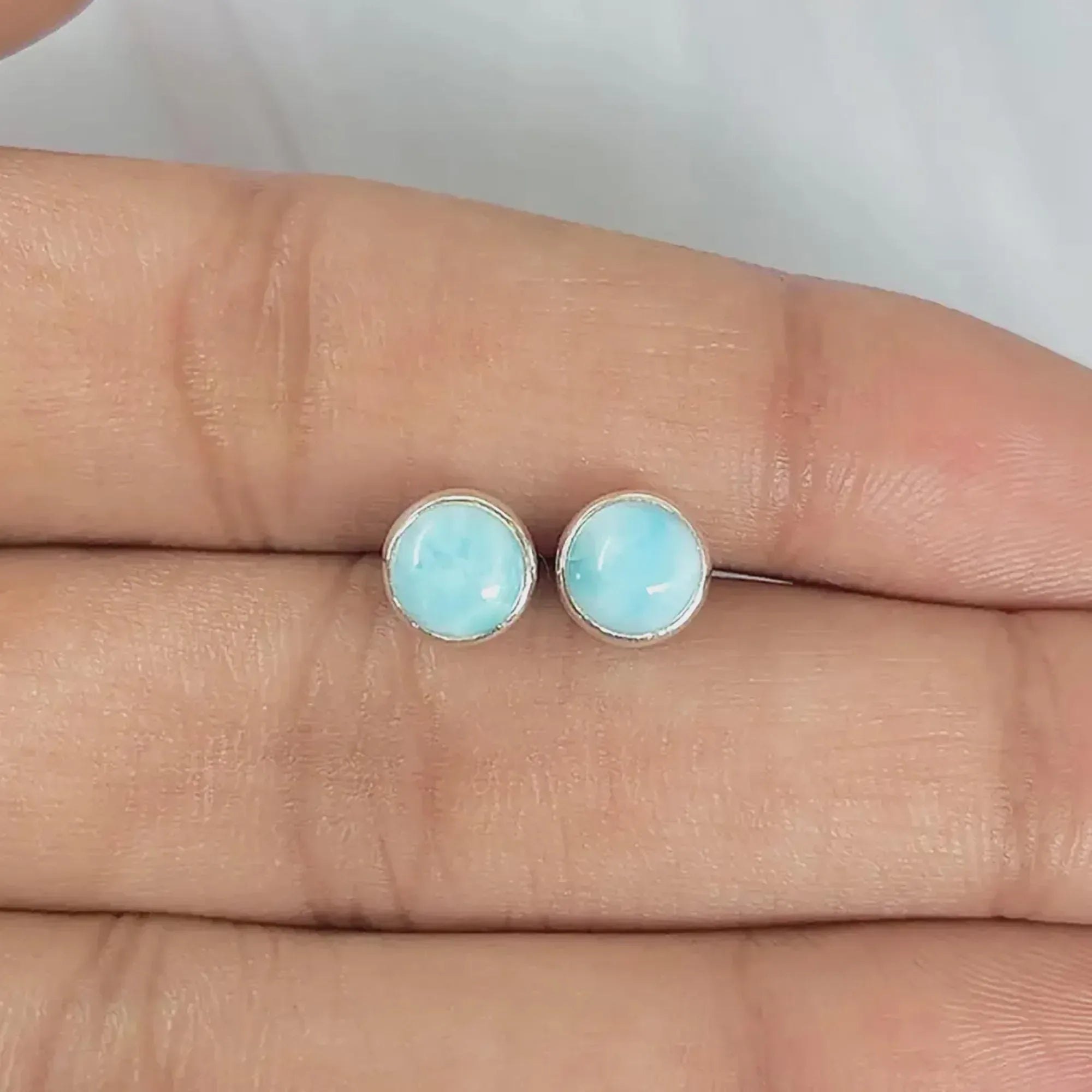 Larimar Stud Earrings: 925 Sterling Silver, Stone of Tranquility
