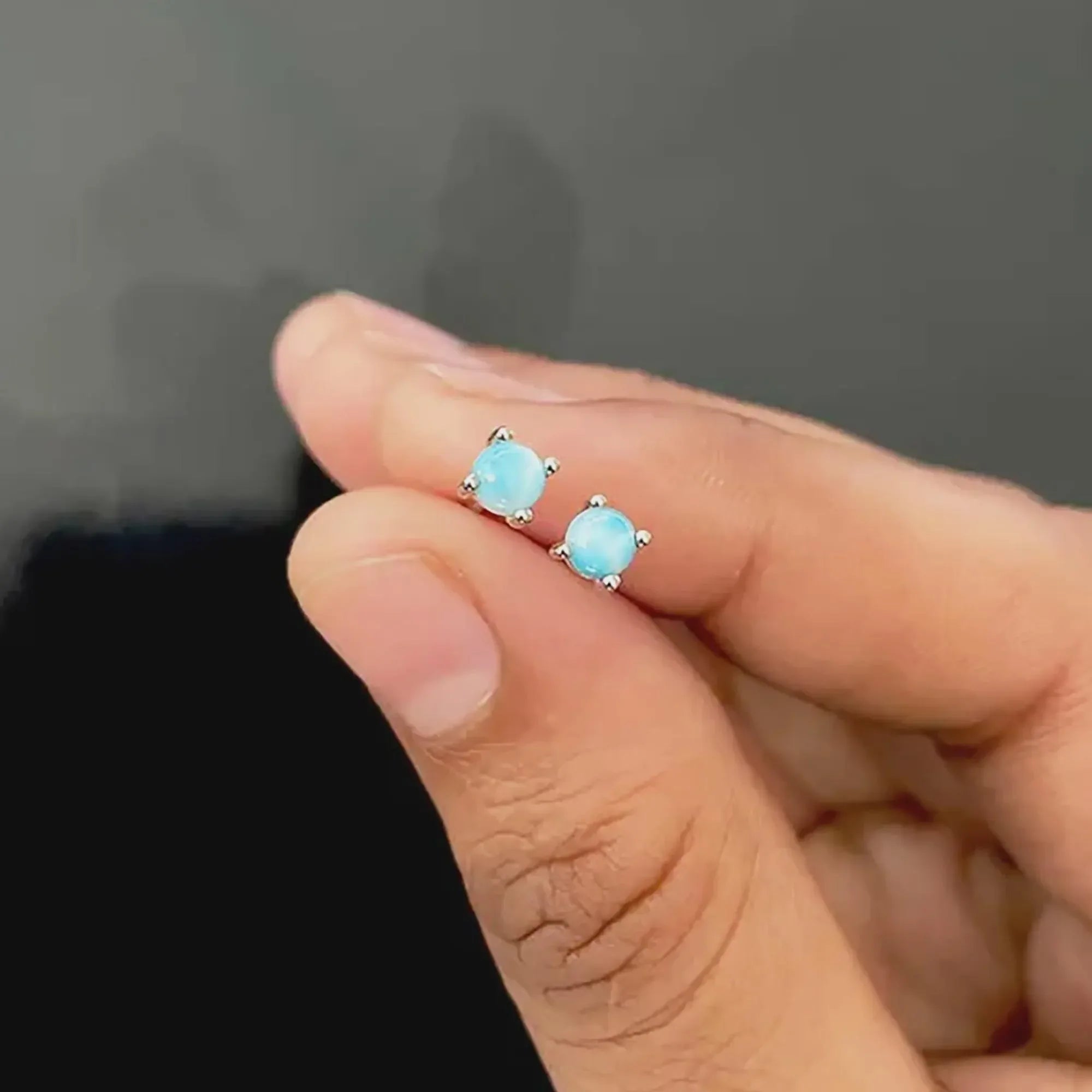 Larimar Stud Earrings: 925 Sterling Silver Caribbean Gemstone - Himalya Quartz