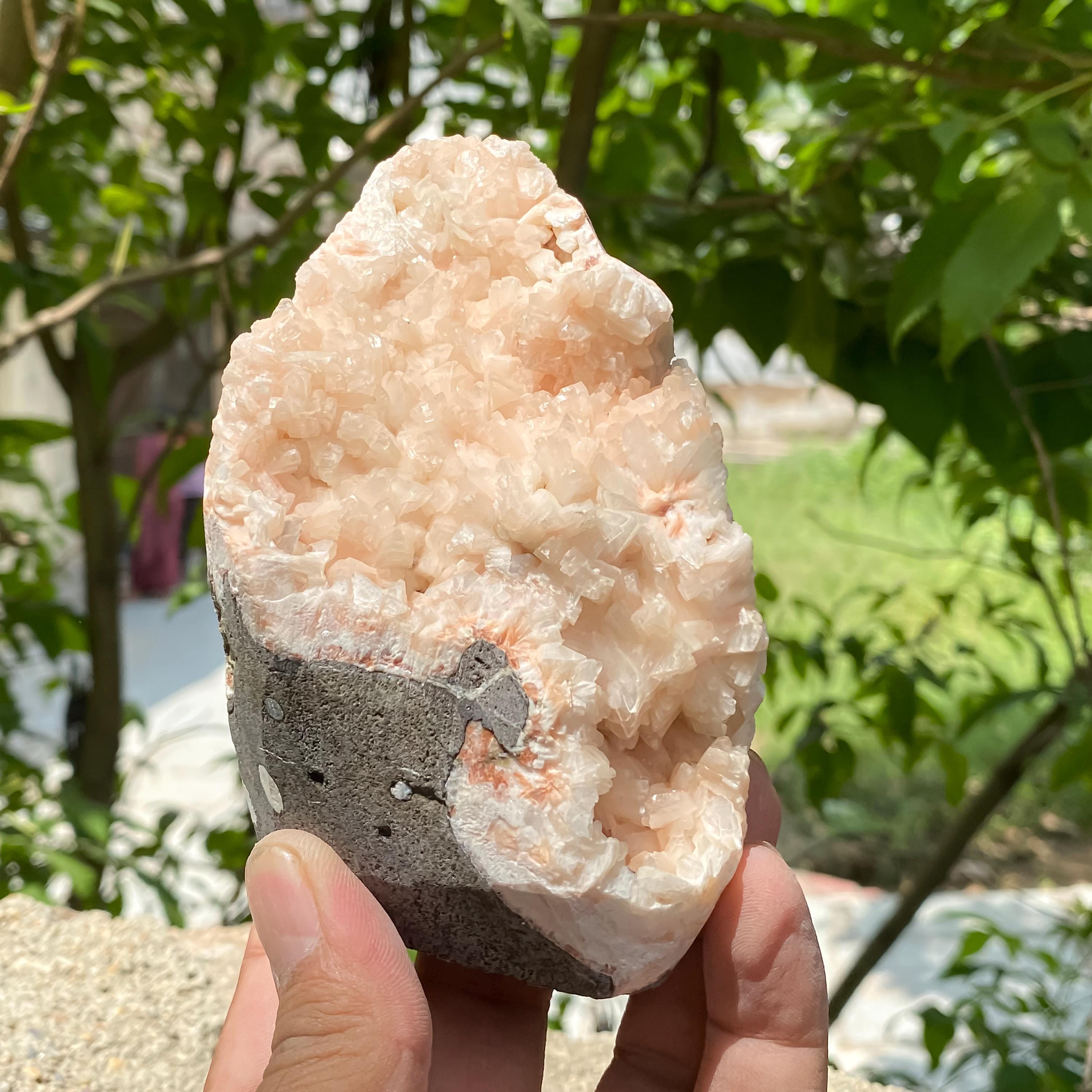Peach Stilbite Apophyllite Crystal Geode Healing Stone, 615gm