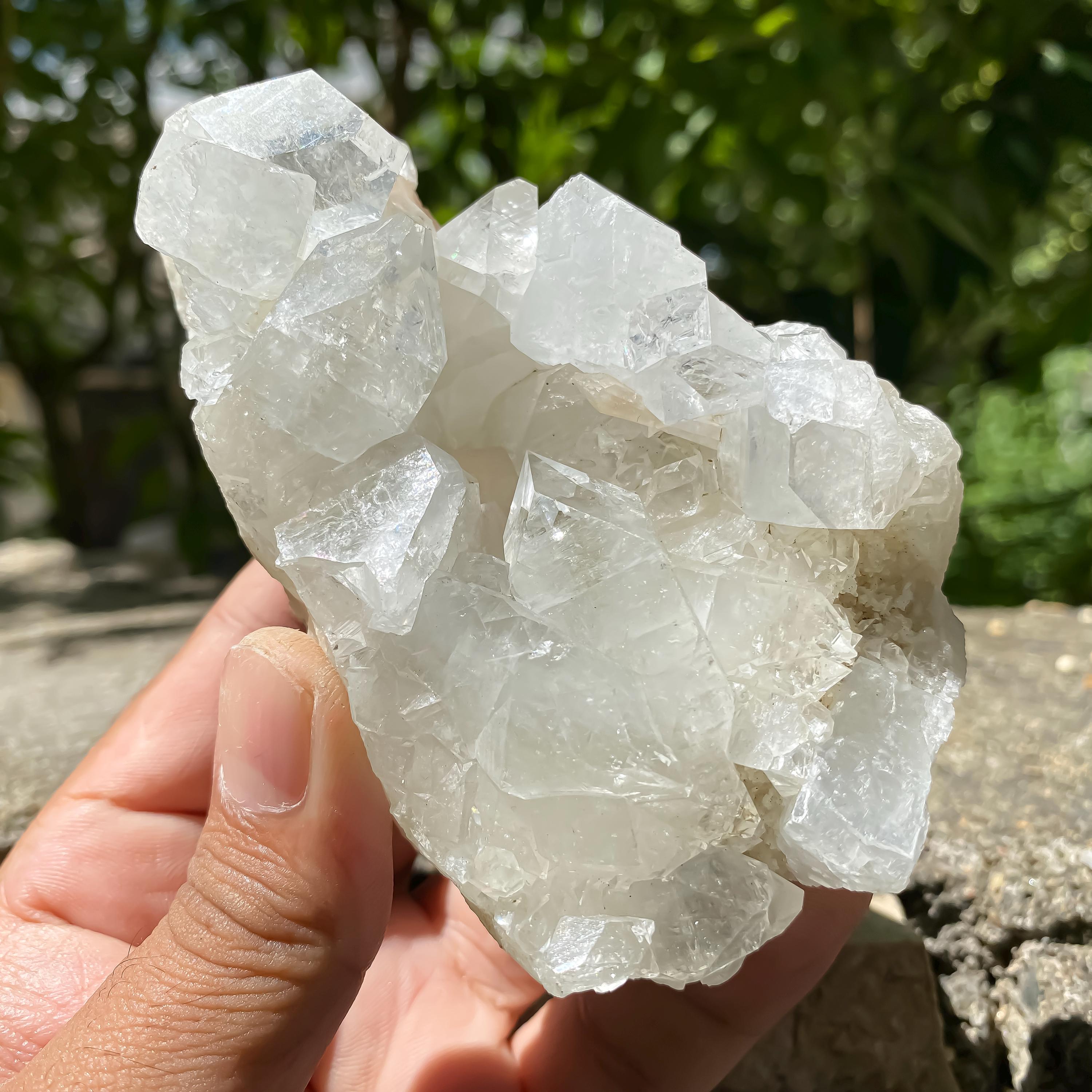 Natural Apophyllite Cluster Geode | 350gm Sparkling Crystal Points, Healing Stone, Mineral Specimen