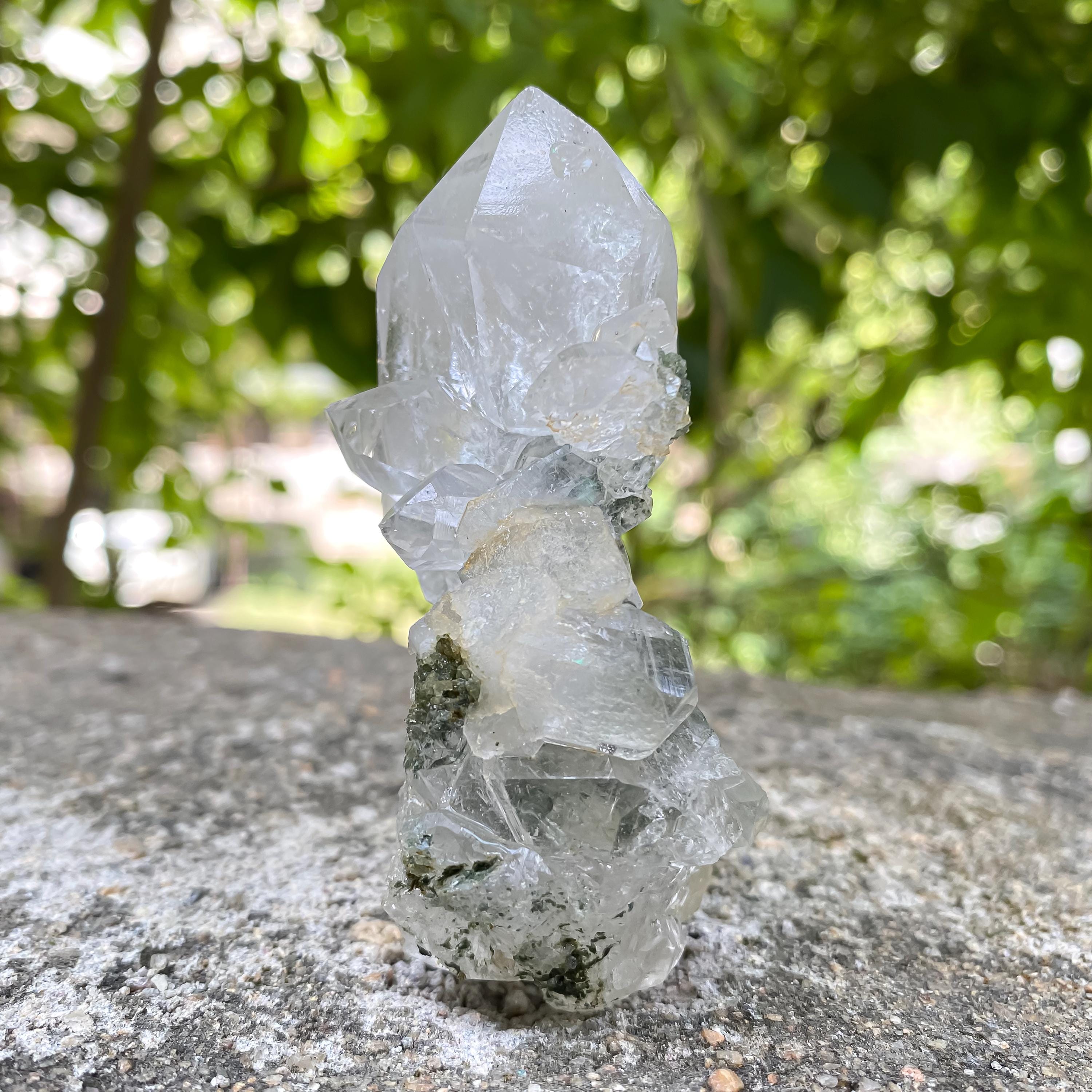 Self Standing Quartz, Himalayan Green Chlorite Quartz Specimen: Raw Healing Crystal 115gm