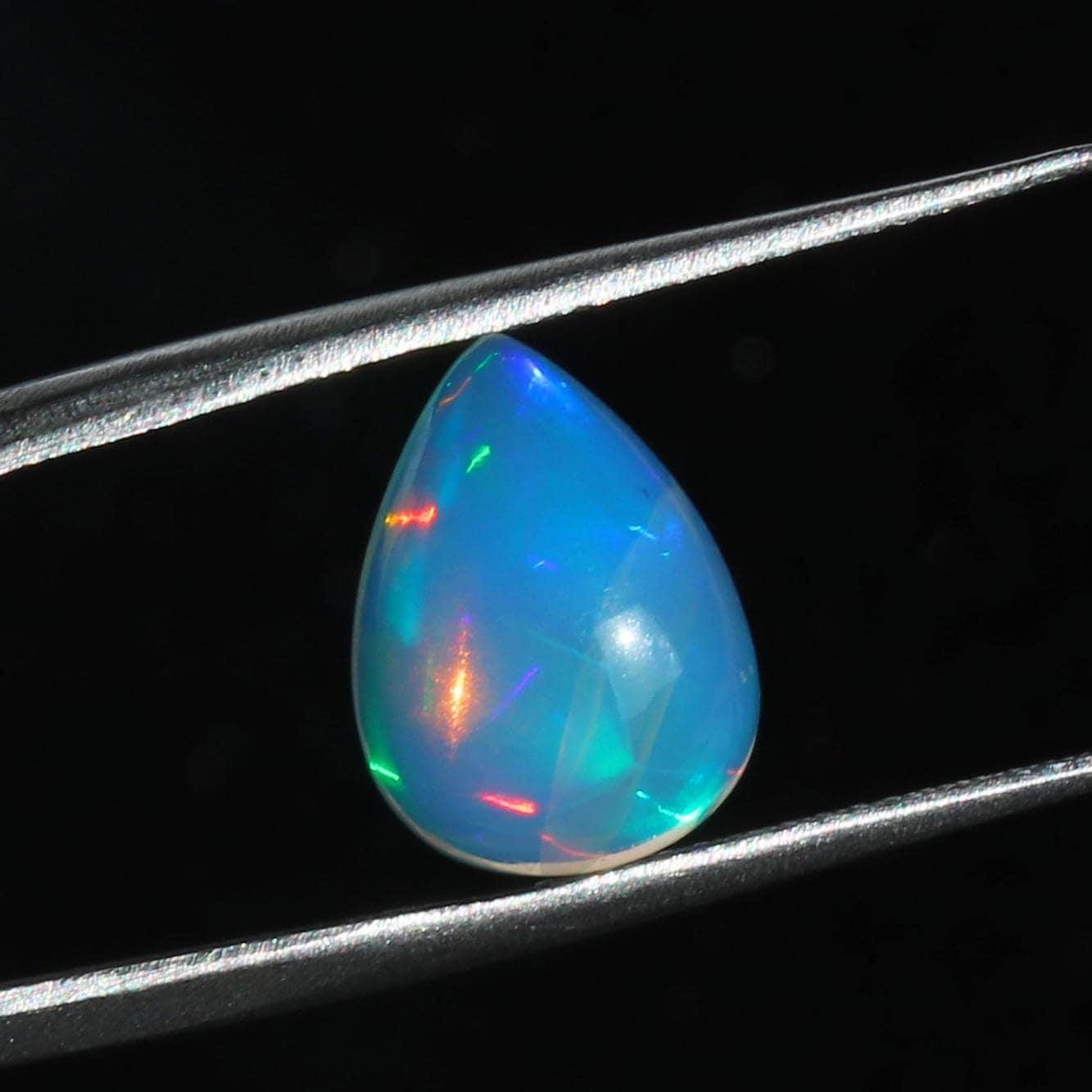 Ethiopian Opal Pear Cabochon: Multi-Fire Welo Gemstone, October Birthstone