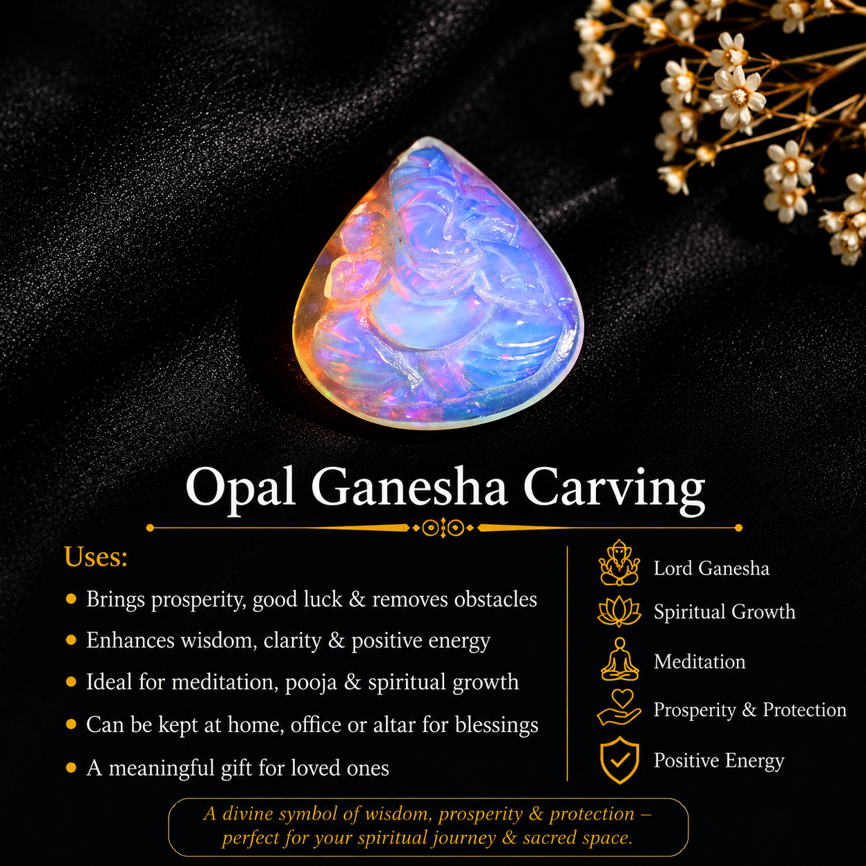 5 Carat Opal Ganesha Carving: Handmade Hindu God Figurine