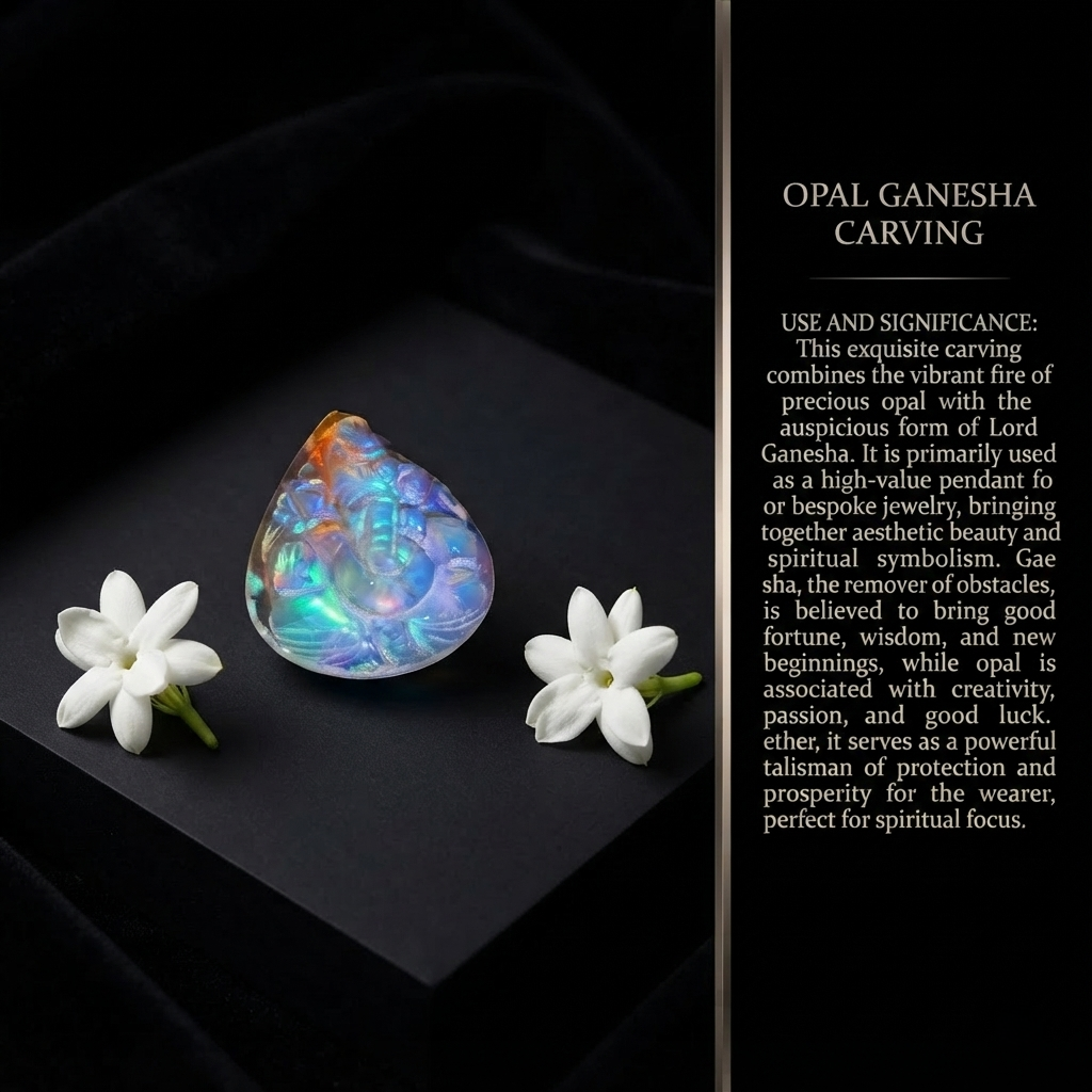 Welo Opal Carving: Hand Carved Ganesha Pendant Gemstone (6.60 Carat)