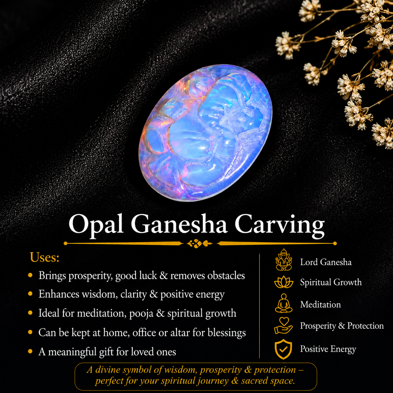 Ethiopian Opal Ganesha Carving: Divine Gemstone (12x16mm)