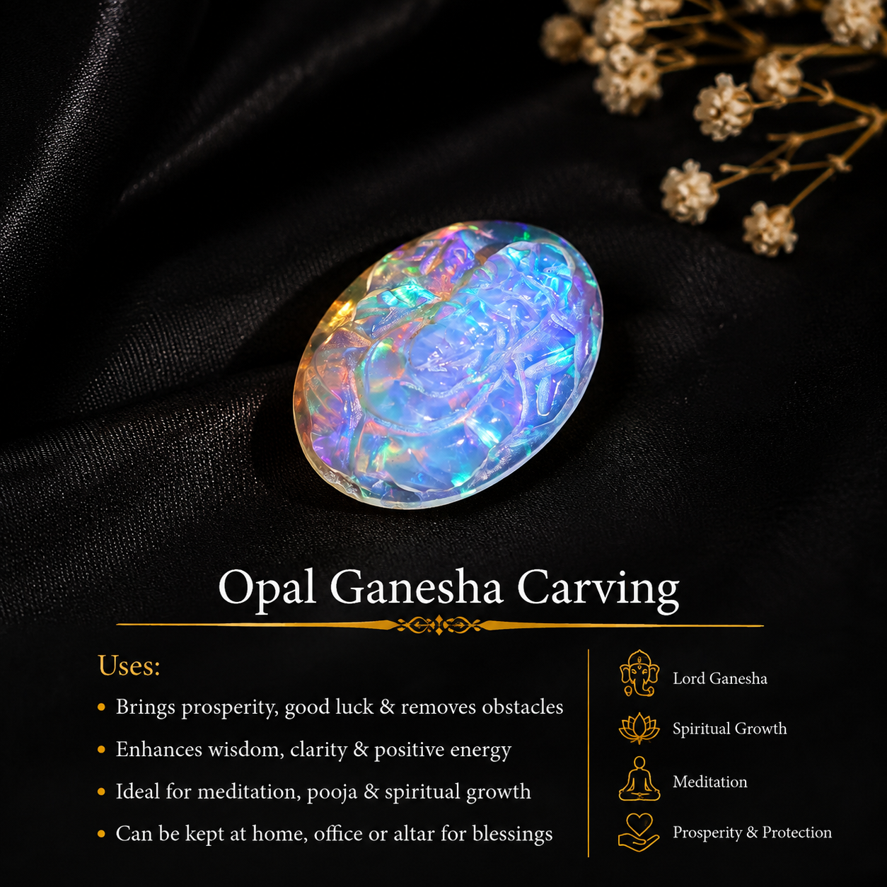 Welo Fire Opal Carving: Hand Carved Ganesha Pendant (3.90 Carat)