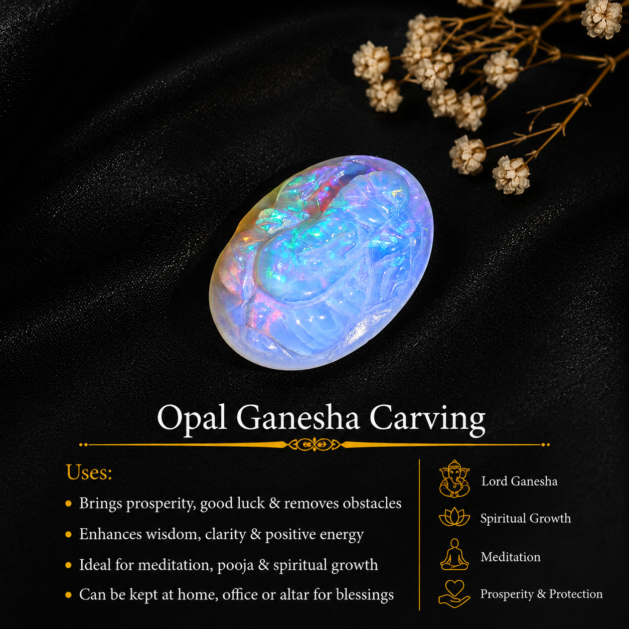 Ethiopian Opal Ganesha Carving: Handcrafted Hindu God Statue