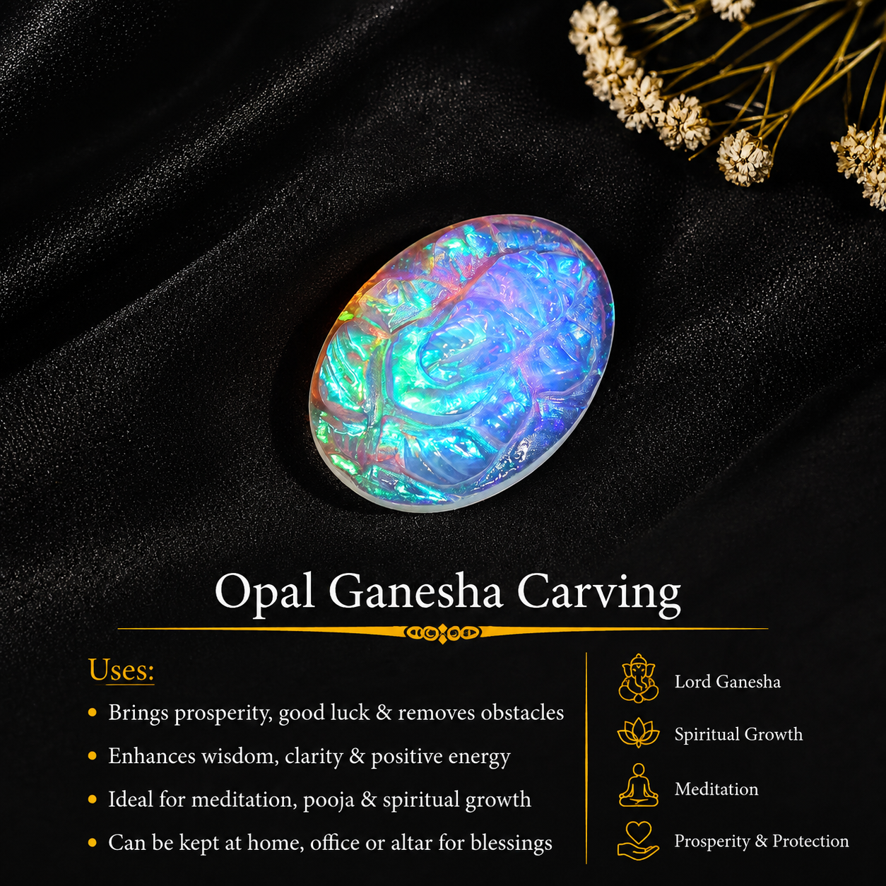 Opal Lord Ganesha Carving: 4.50 Carat Crystal Sculpture