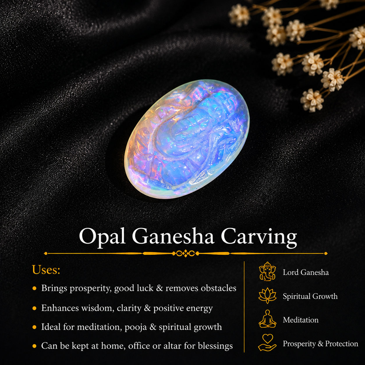 Opal Ganesha Statue: Hand Carved Hindu Deity (4.60 Carat)