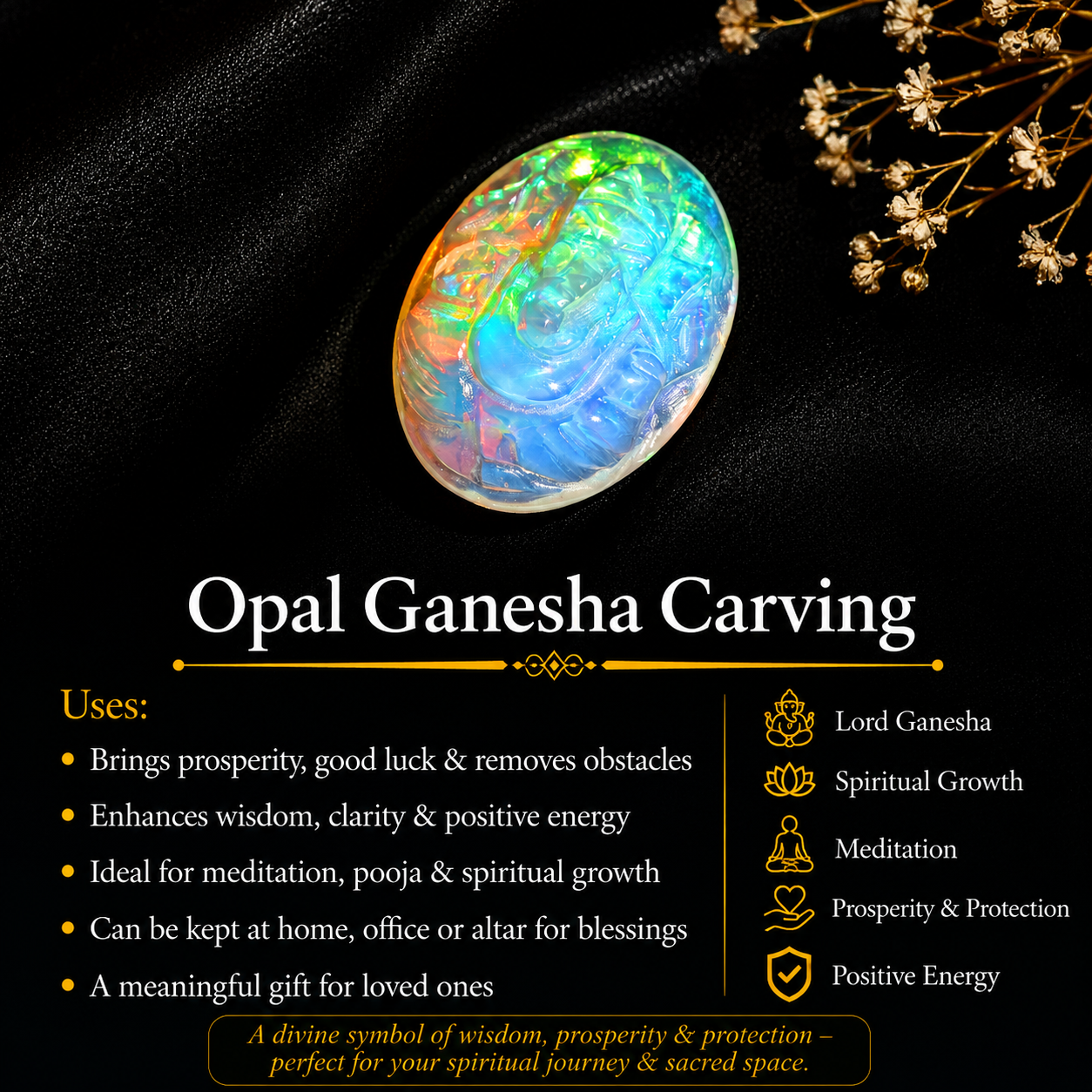 5.10 Carat Carved Ethiopian Opal Ganesha Gemstone (12x16mm)