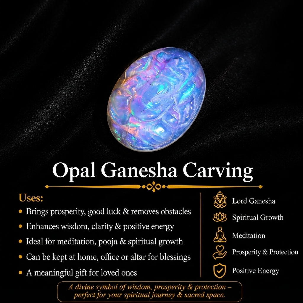 Hand Carved Ethiopian Opal Ganesha: Multi Fire Gemstone Carving (5.10 Carat)