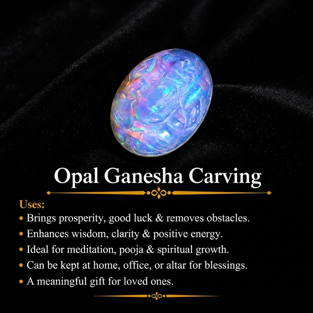 6.50 Carat White Opal Ganesha Carving: Ethiopian Gemstone Cabochon