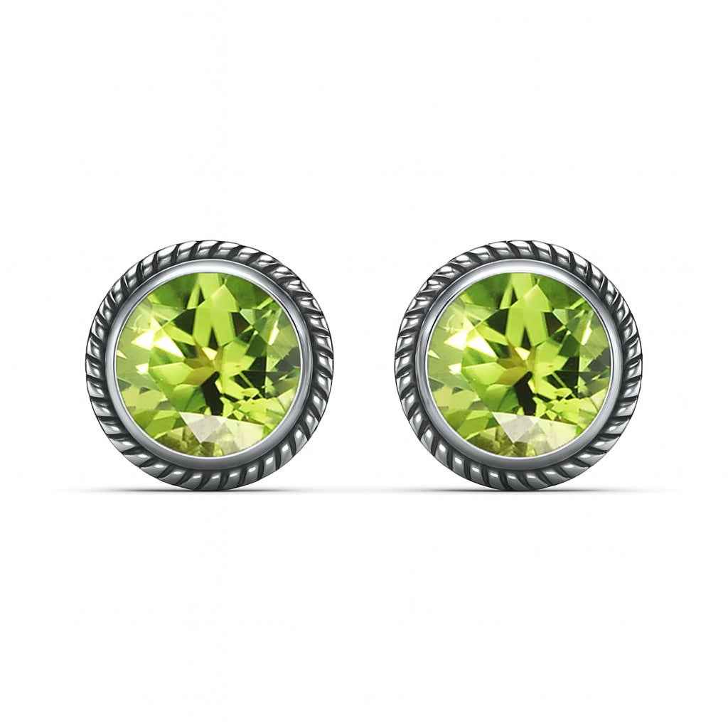 Natural Peridot 6mm Round Cut Stud Earrings in 925 Sterling Silver Green Gemstone Studs