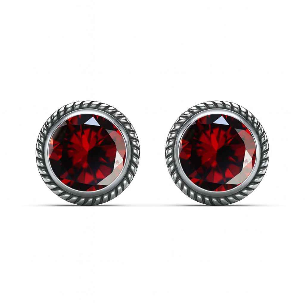 Natural Garnet 6mm Round Cut Stud Earrings in 925 Sterling Silver Gemstone Studs