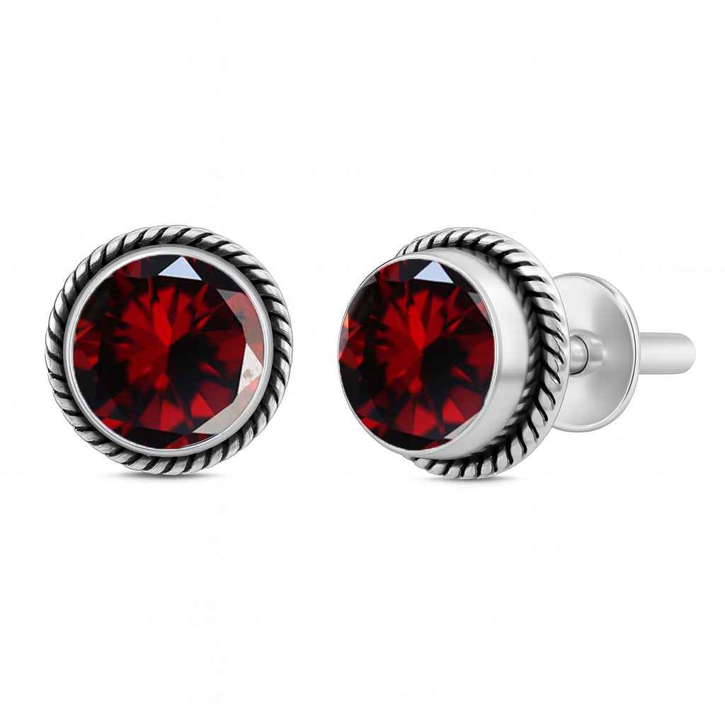 Natural Garnet 6mm Round Cut Stud Earrings in 925 Sterling Silver Gemstone Studs