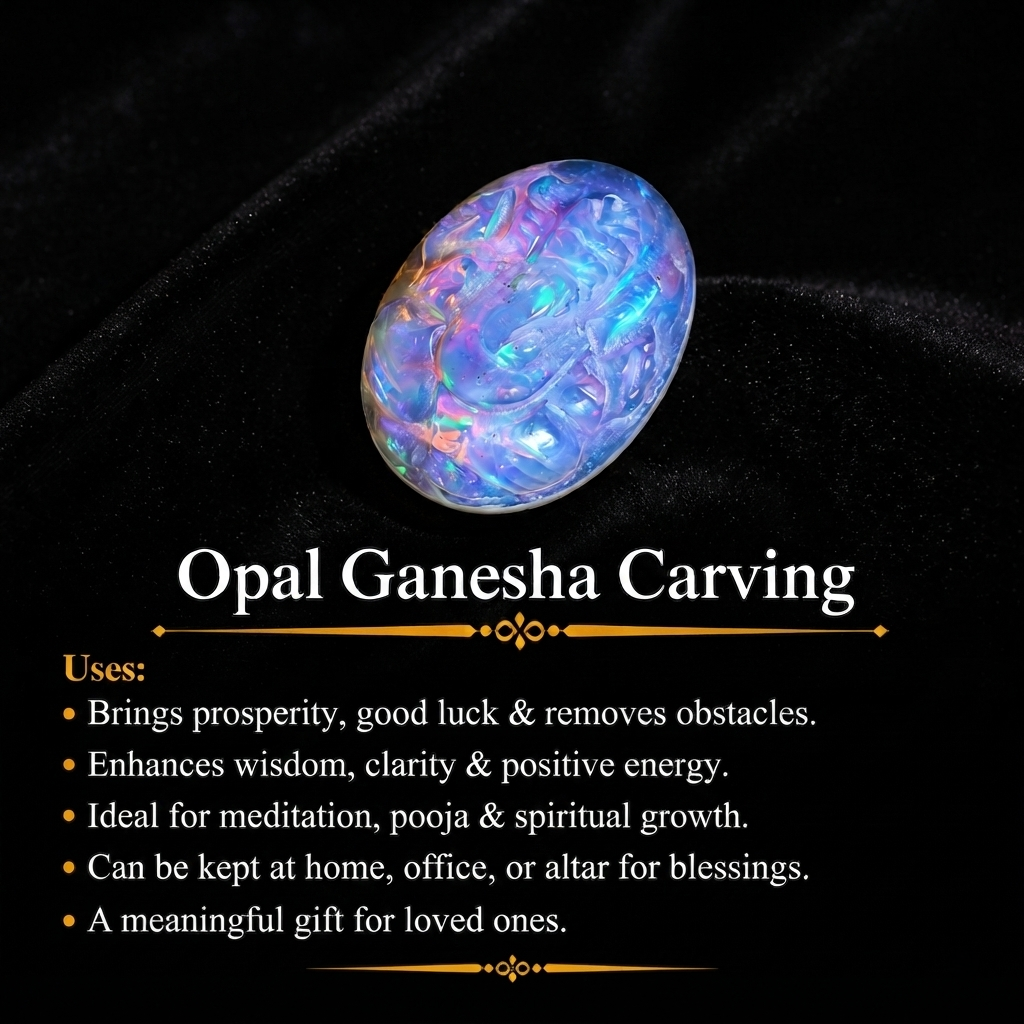 Hand-Carved Opal Ganesha Statue: Ethiopian Gemstone Carving (8.30 Carat)