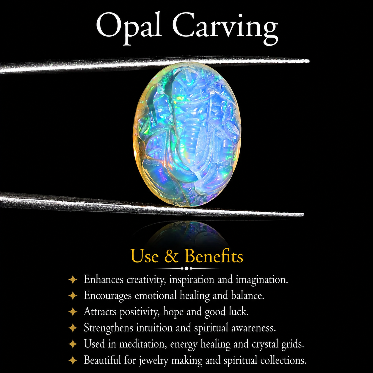 Opal Crystal Ganesha Statue: Hand-Carved Gemstone Idol, Healing Crystal (12.20 Carat)