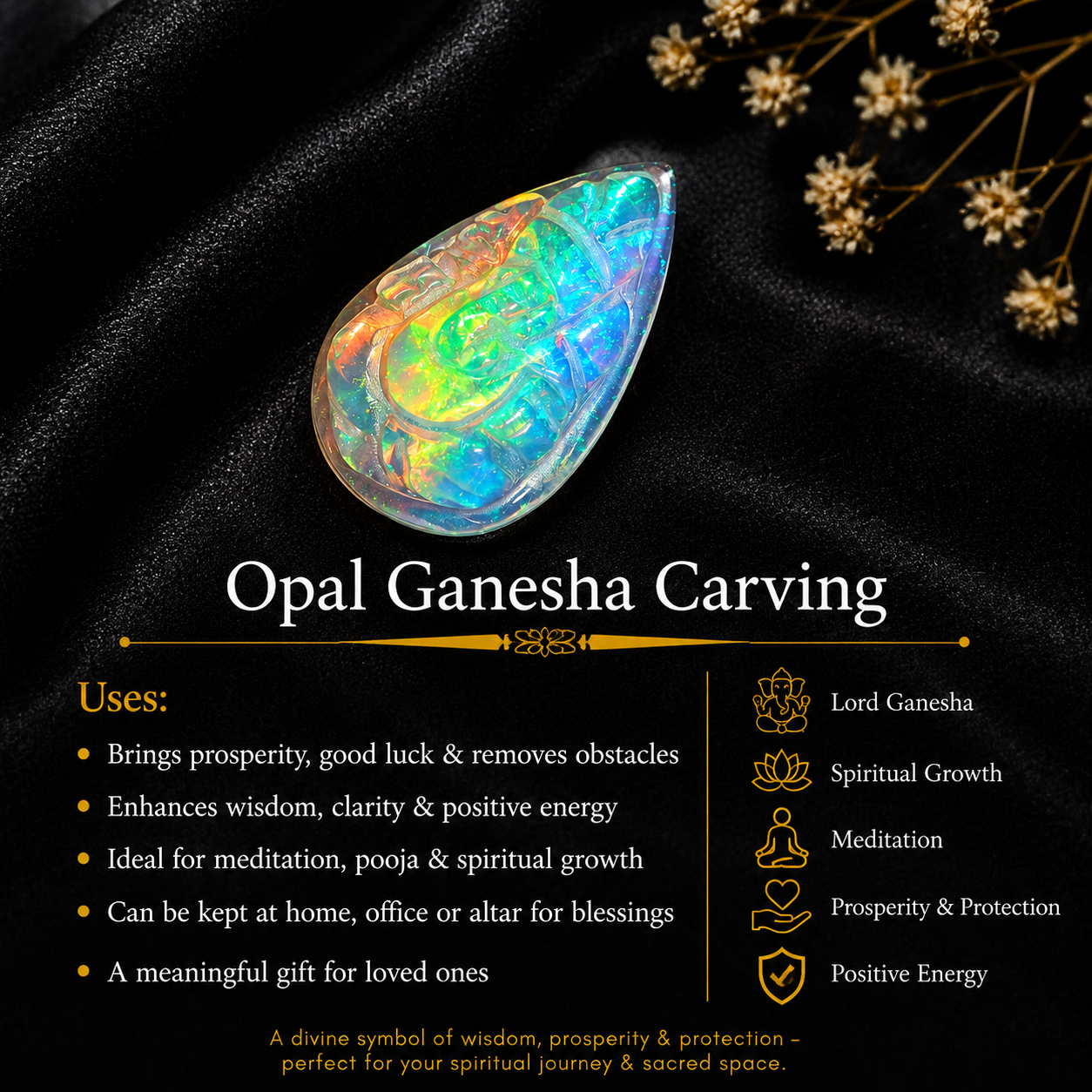 Ethiopian Opal Ganesha Carving: Pear Gemstone (11x18mm)