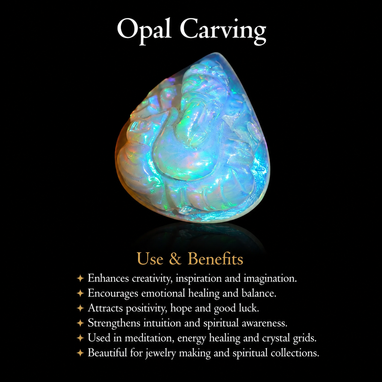 Ethiopian Opal Ganesha Idol: Heart Carving, Spiritual Hindu Figurine