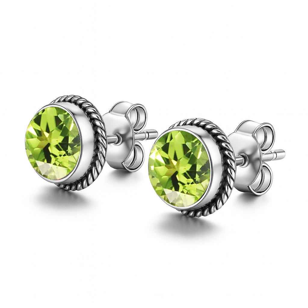 Natural Peridot 6mm Round Cut Stud Earrings in 925 Sterling Silver Green Gemstone Studs