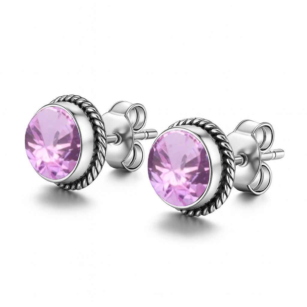 Natural Pink Amethyst 6mm Round Cut Stud Earrings in 925 Sterling Silver Gemstone Studs