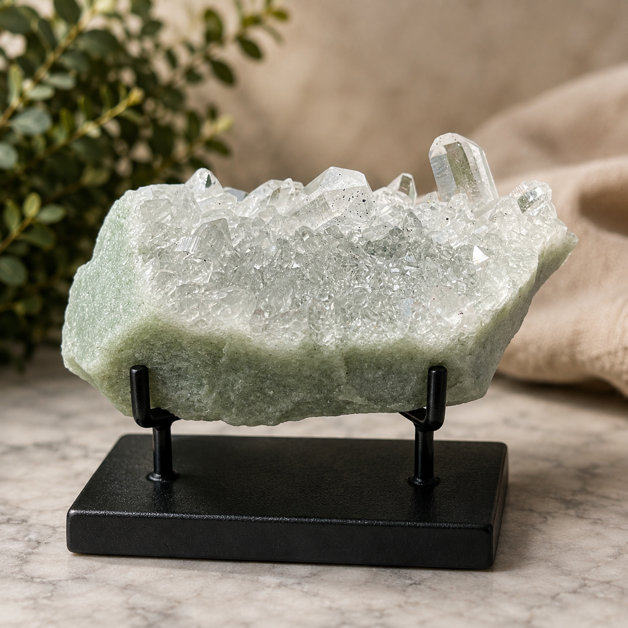 Green Chlorite Included Quartz Cluster: Elestial Himalayan Crystal Point 310gm