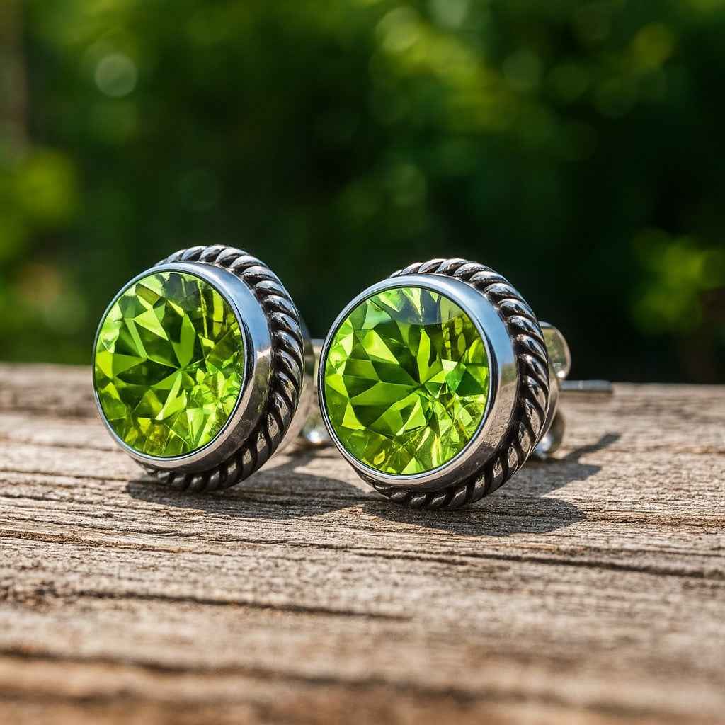 Natural Peridot 6mm Round Cut Stud Earrings in 925 Sterling Silver Green Gemstone Studs