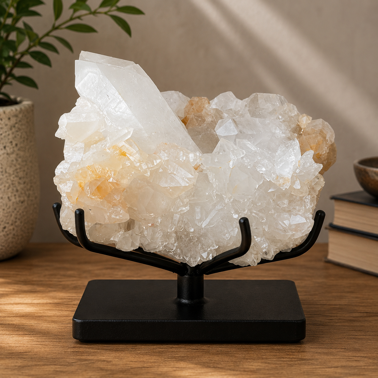 Natural Himalayan White + Yellow Quartz Cluster 320g – Healing Crystal