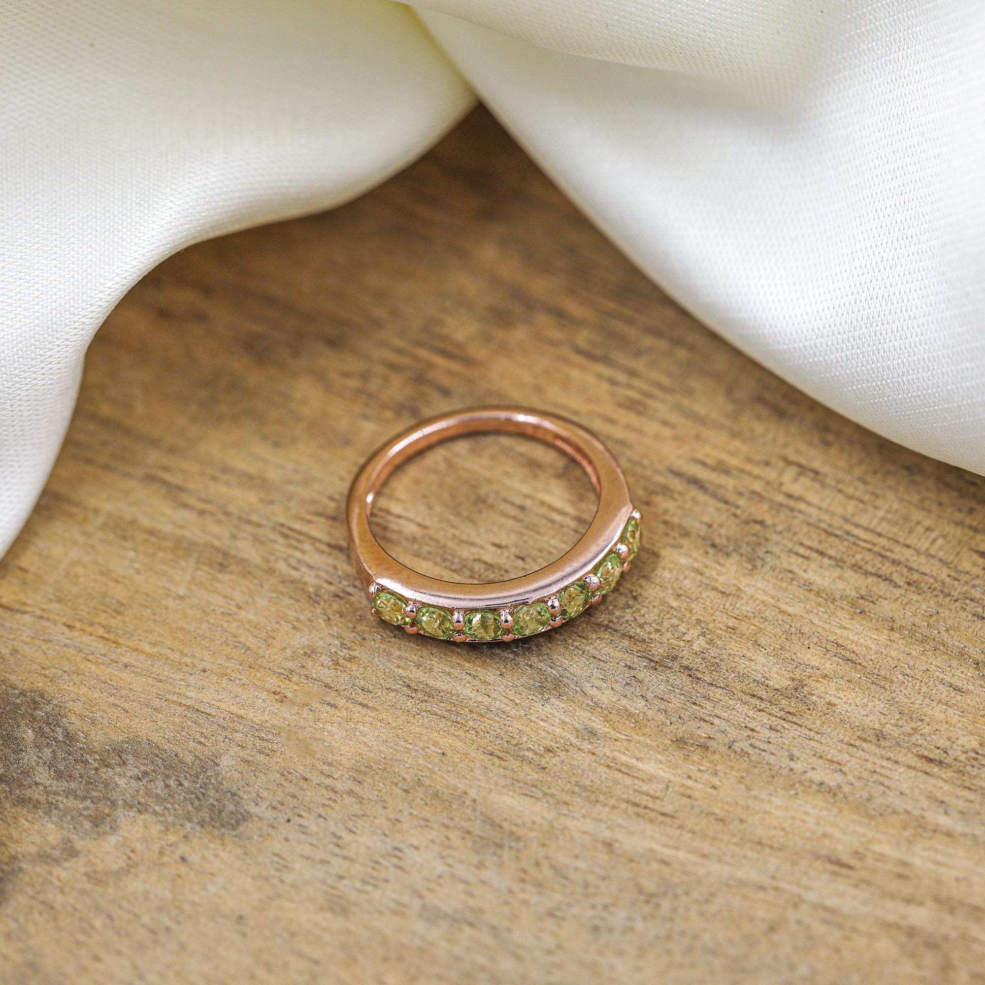 Natural Peridot Round-Cut 3mm 925 Sterling Silver Challa Ring