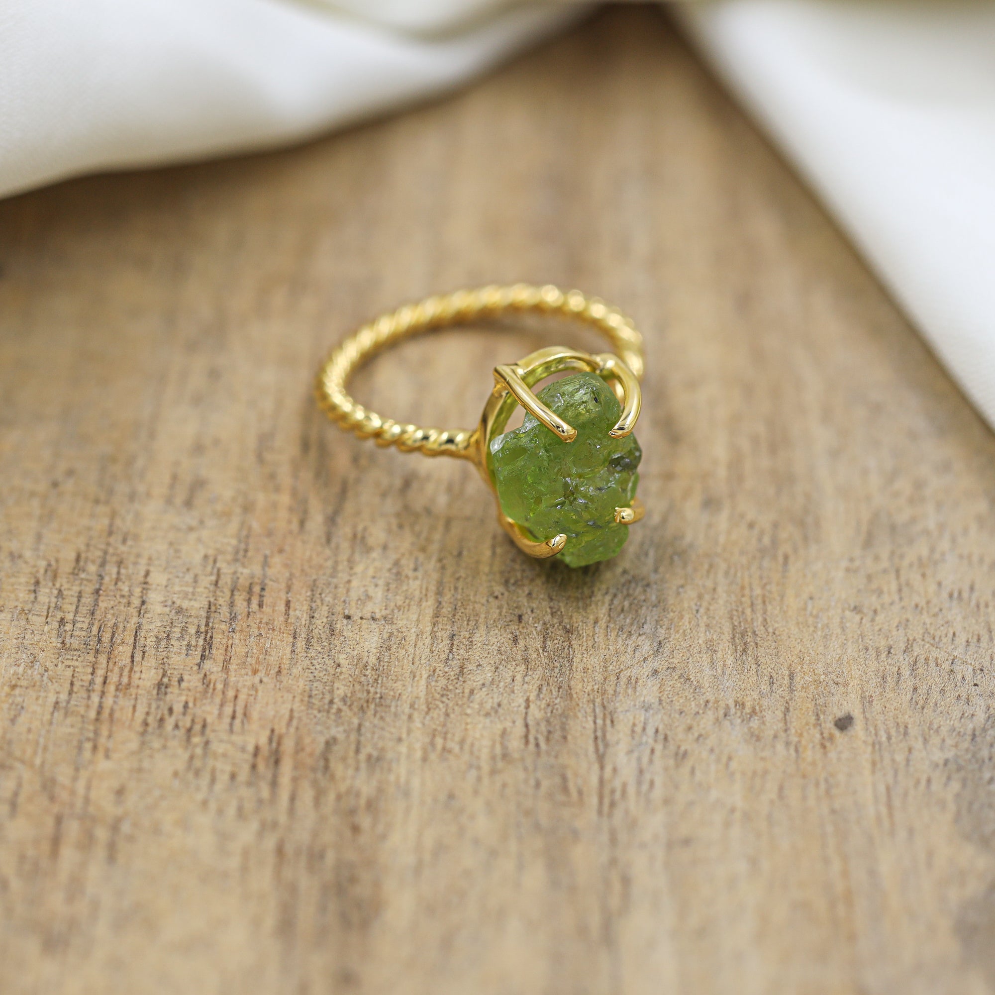 Raw Peridot Ring in 925 Sterling Silver Rough Gemstone Ring Handmade August Birthstone Jewelry