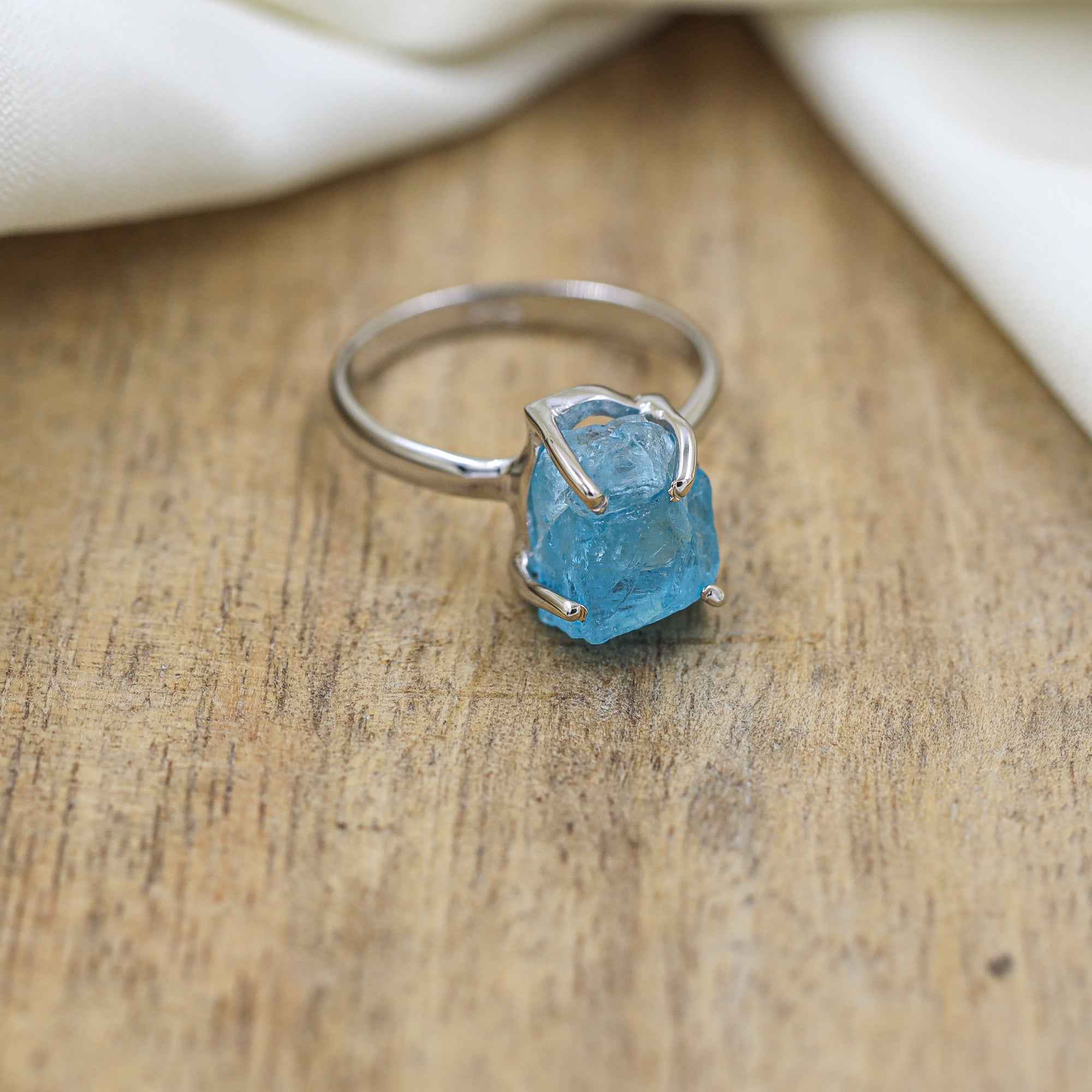 Raw Neon Blue Apatite Ring in 925 Sterling Silver Rough Gemstone Ring Handmade Jewelry Gift for Her