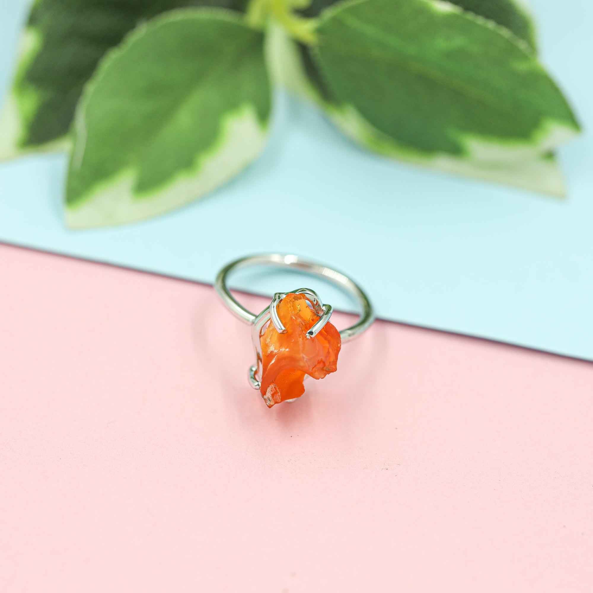 Raw Mexican Opal Ring in 925 Sterling Silver Rough Gemstone Ring Handmade October Birthstone Jewelry