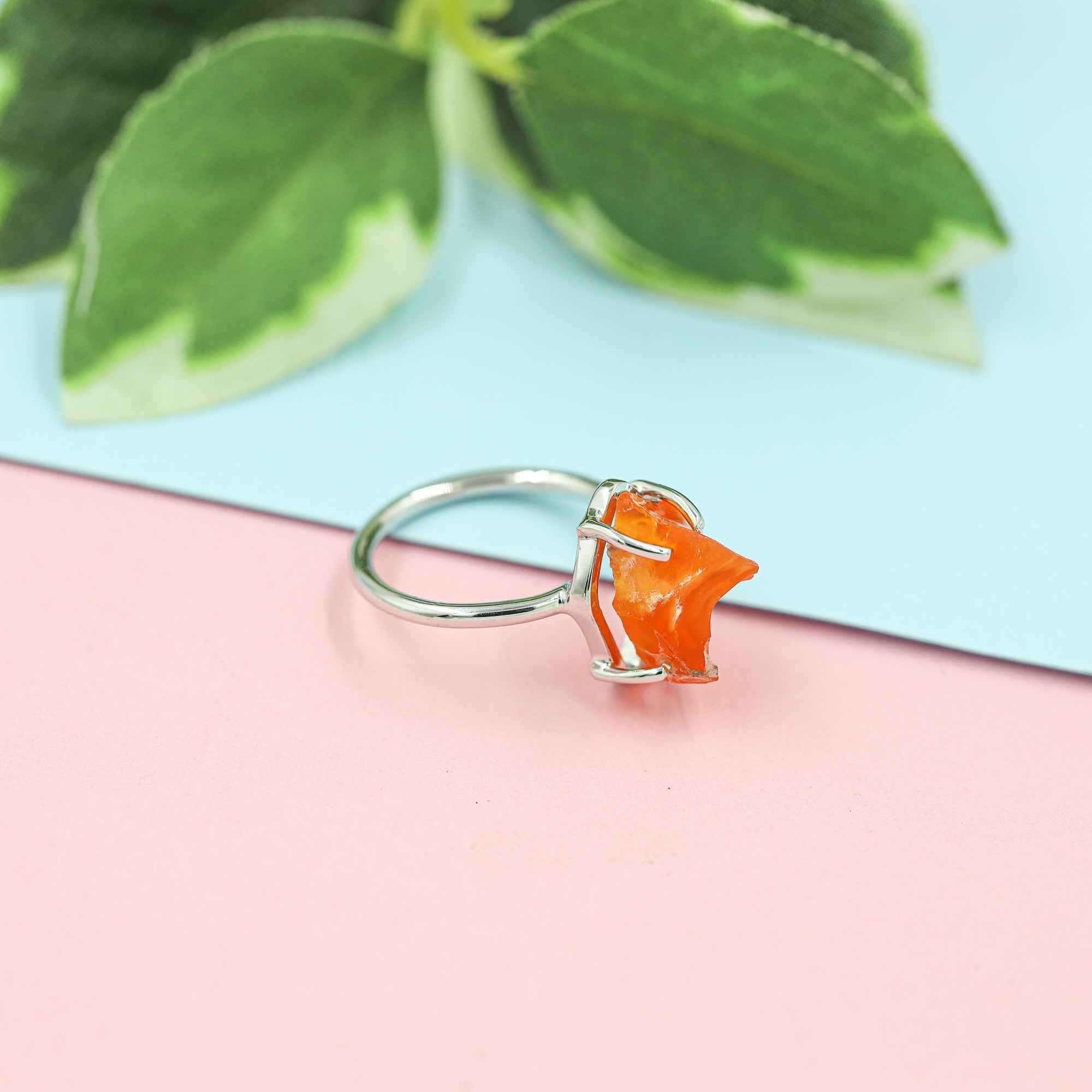 Raw Mexican Opal Ring in 925 Sterling Silver Rough Gemstone Ring Handmade October Birthstone Jewelry