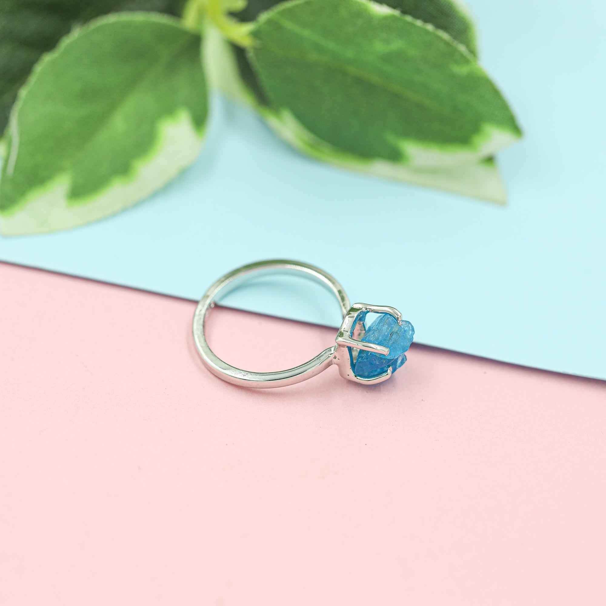 Raw Neon Blue Apatite Ring in 925 Sterling Silver Rough Gemstone Ring Handmade Jewelry Gift for Her
