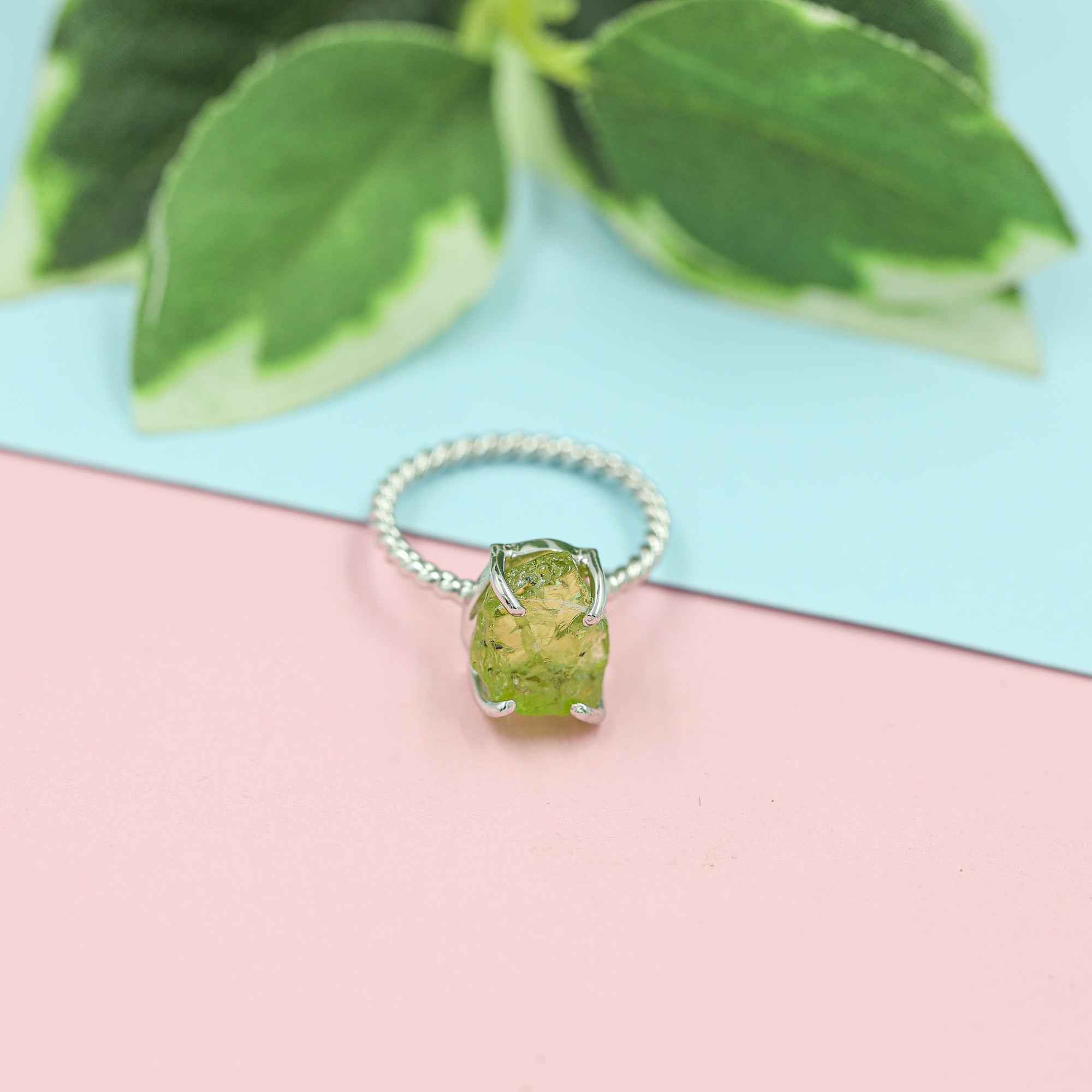 Raw Peridot Ring in 925 Sterling Silver Rough Gemstone Ring Handmade August Birthstone Jewelry