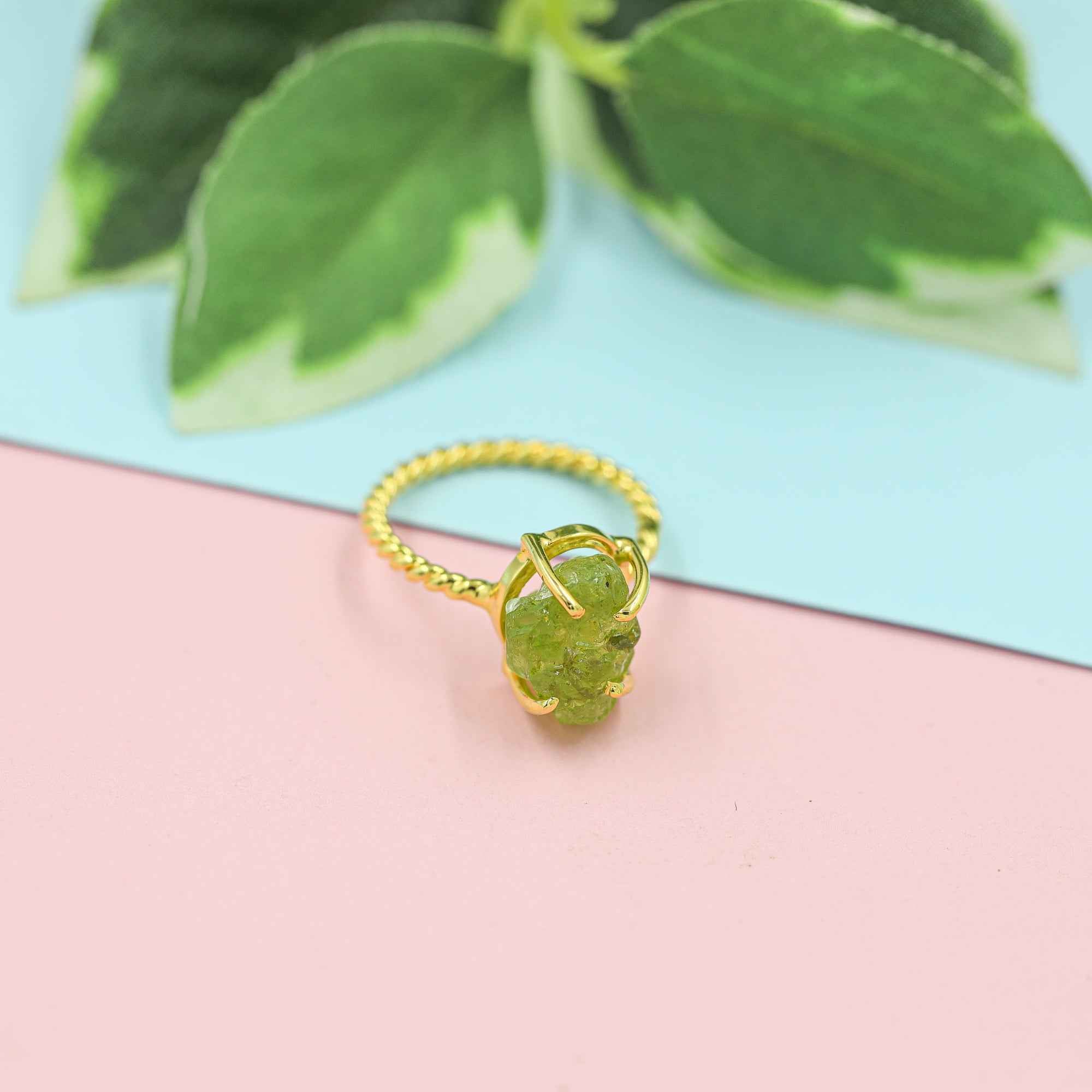 Raw Peridot Ring in 925 Sterling Silver Rough Gemstone Ring Handmade August Birthstone Jewelry