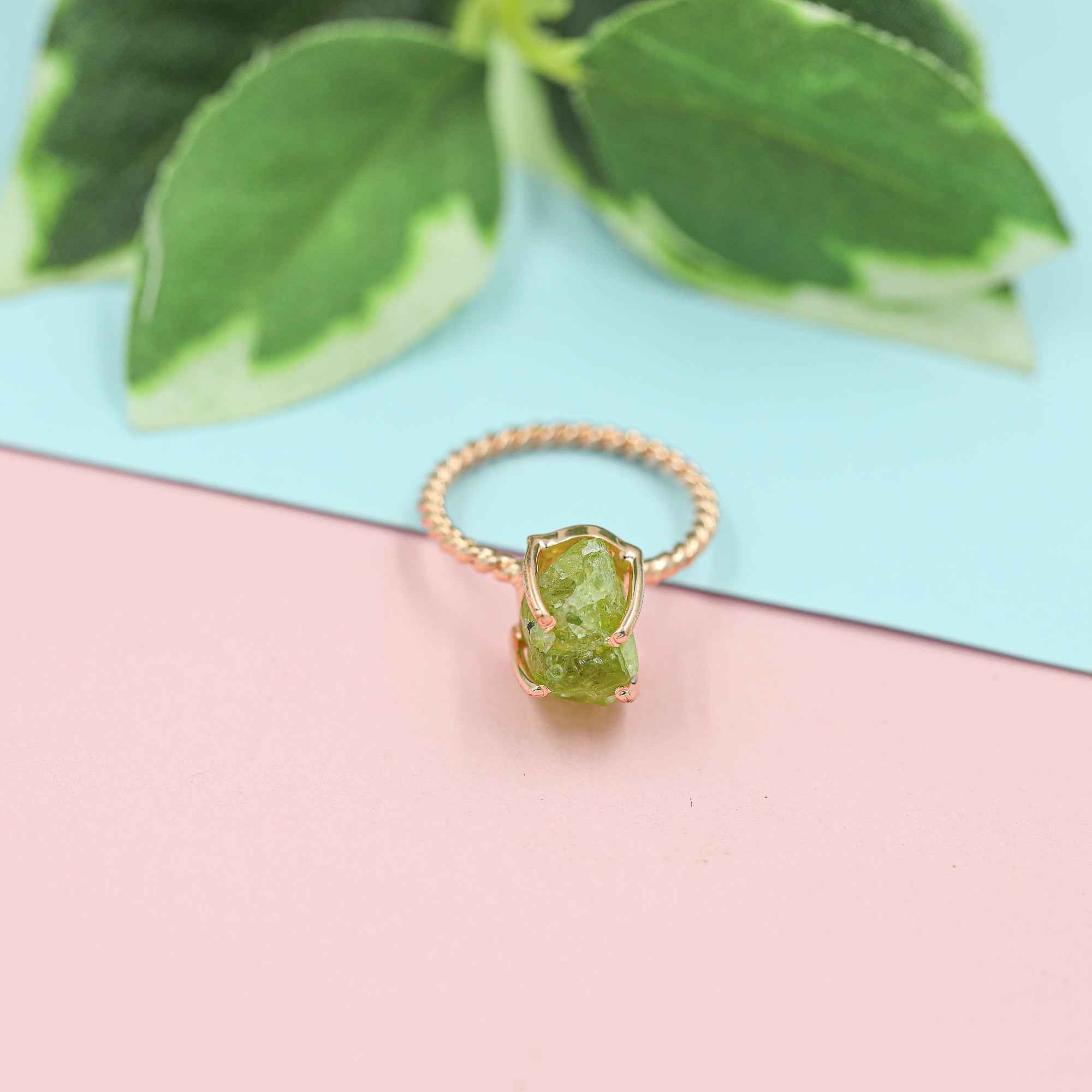 Raw Peridot Ring in 925 Sterling Silver Rough Gemstone Ring Handmade August Birthstone Jewelry