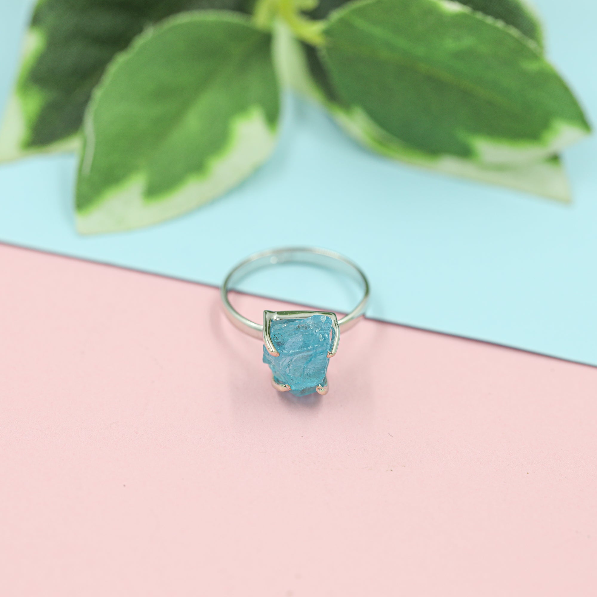 Raw Sky Apatite Ring in 925 Sterling Silver Rough Gemstone Ring Handmade Jewelry Gift for Her