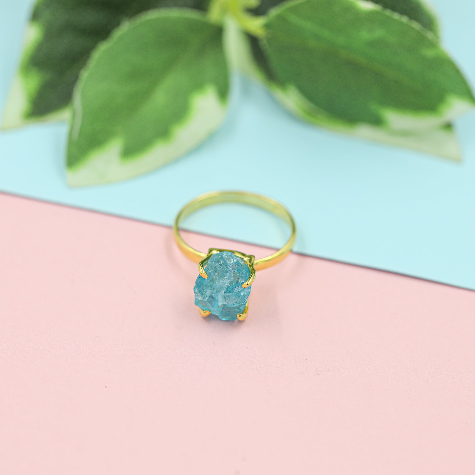 Raw Sky Apatite Ring in 925 Sterling Silver Rough Gemstone Ring Handmade Jewelry Gift for Her