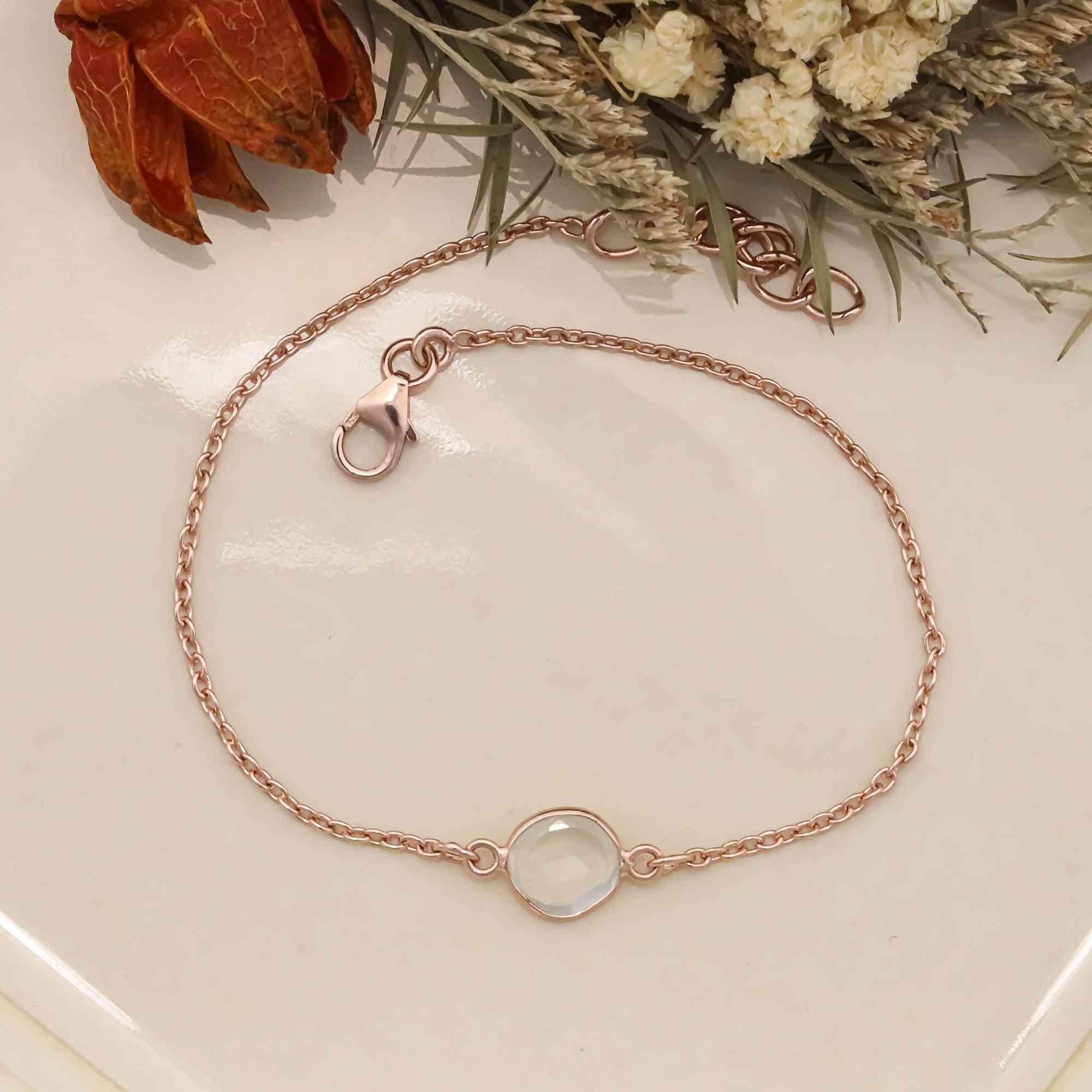 Handcrafted Ceylon Moonstone Rose Cut Bracelet in 925 Sterling Silver Gemstone Bracelets