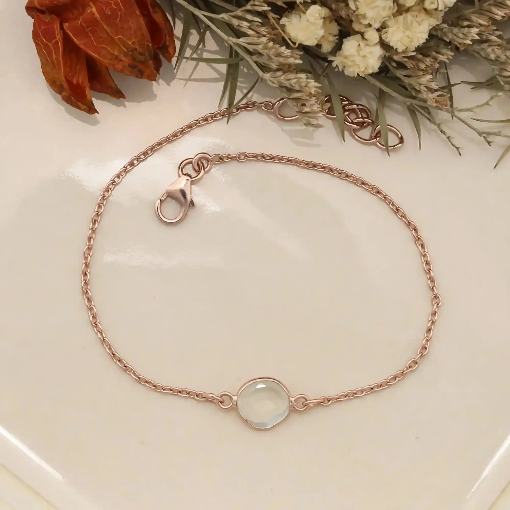 Handcrafted Ceylon Moonstone Rose Cut Bracelet in 925 Sterling Silver Gemstone Bracelets