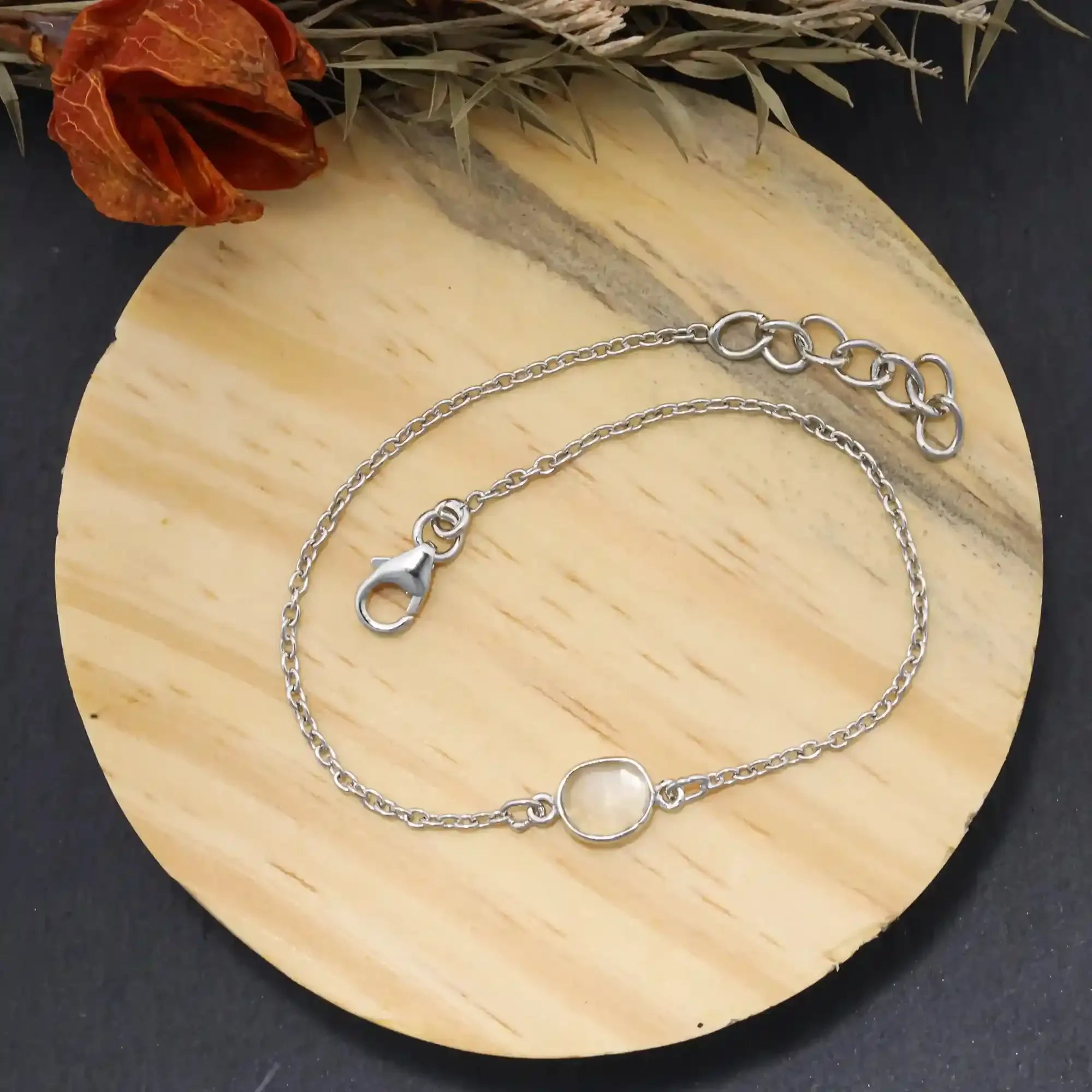 Handcrafted Ceylon Moonstone Rose Cut Bracelet in 925 Sterling Silver Gemstone Bracelets