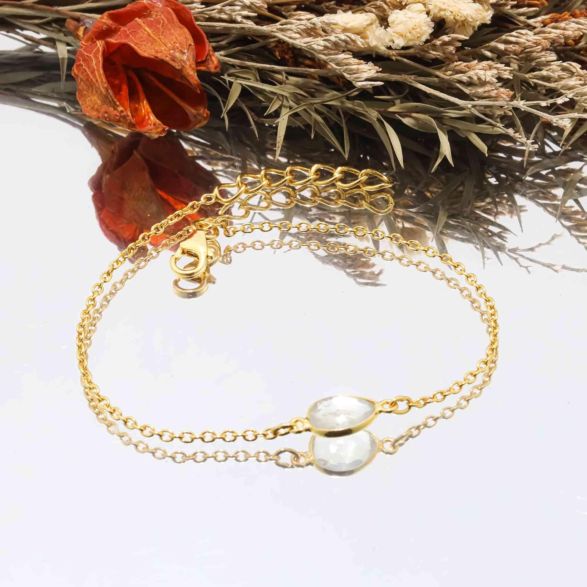 Handcrafted Ceylon Moonstone Rose Cut Bracelet in 925 Sterling Silver Gemstone Bracelets