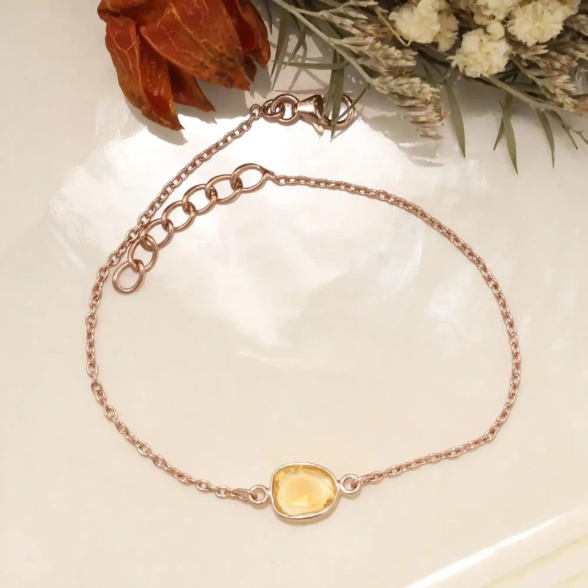 Citrine Rose Cut Bracelet – Natural Gemstone in 925 Sterling Silver Gemstone Bracelets