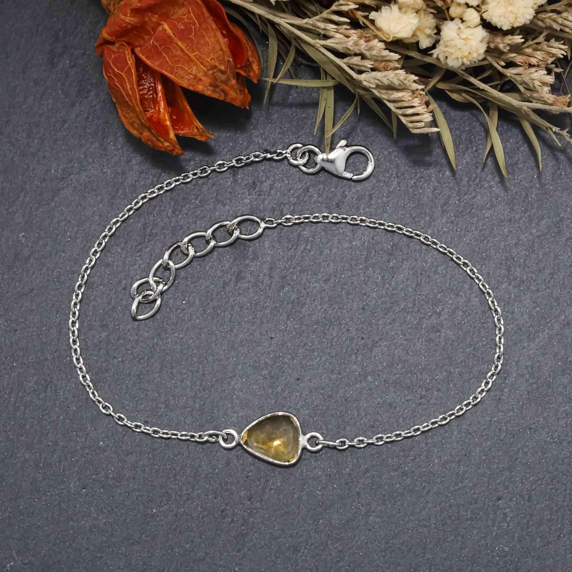 Citrine Rose Cut Bracelet – Natural Gemstone in 925 Sterling Silver Gemstone Bracelets