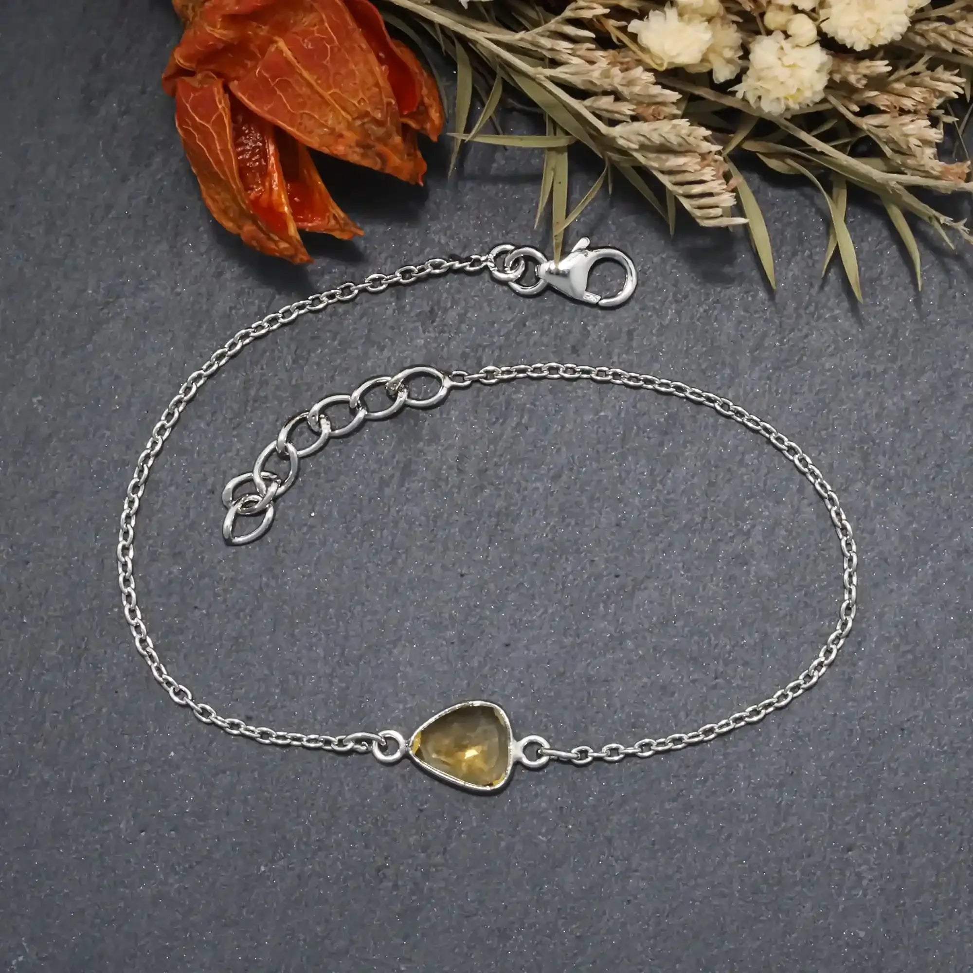 Citrine Rose Cut Bracelet – Natural Gemstone in 925 Sterling Silver Gemstone Bracelets