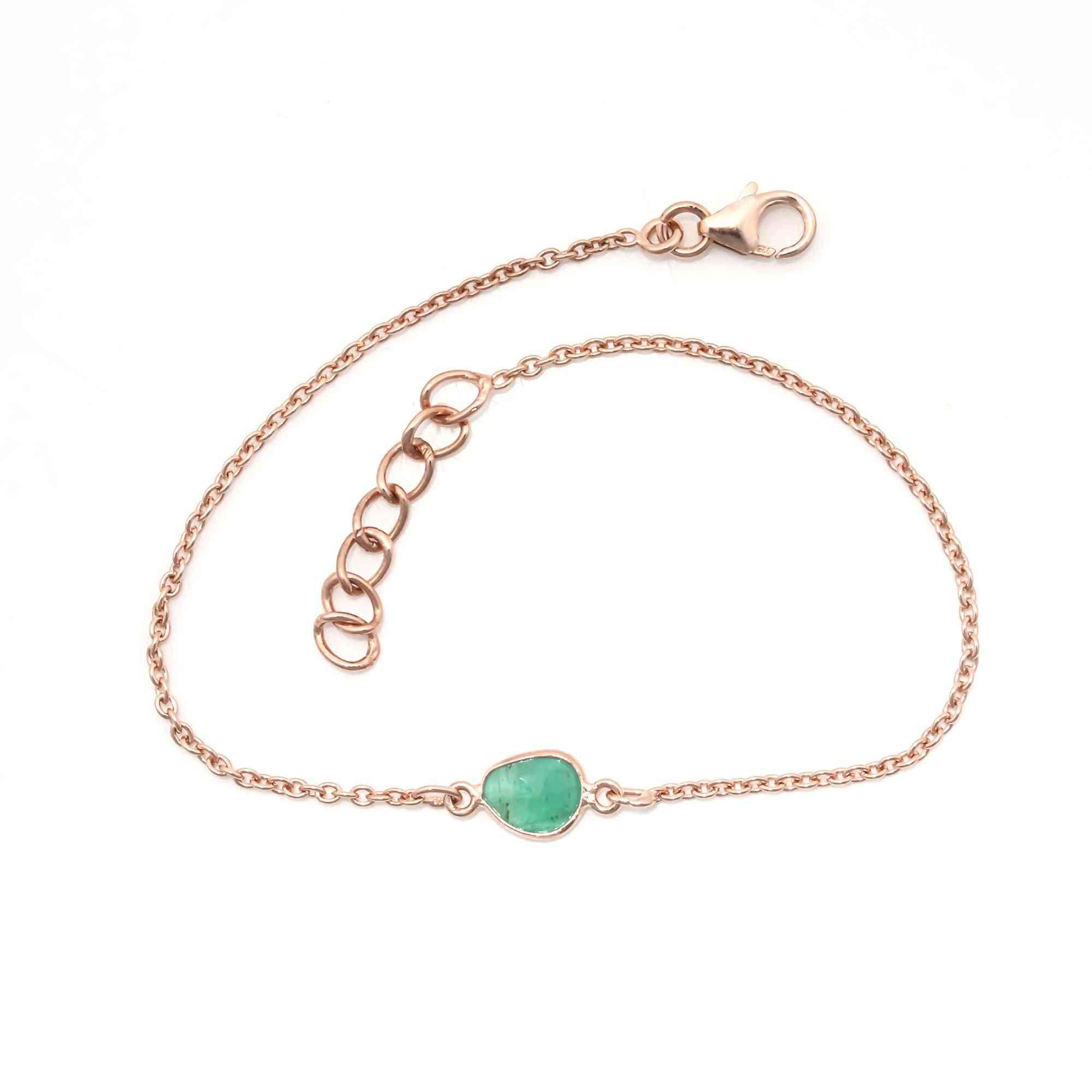 Lustrous Emerald Rose Cut Bracelet in 925 Sterling Silver Gemstone Bracelets