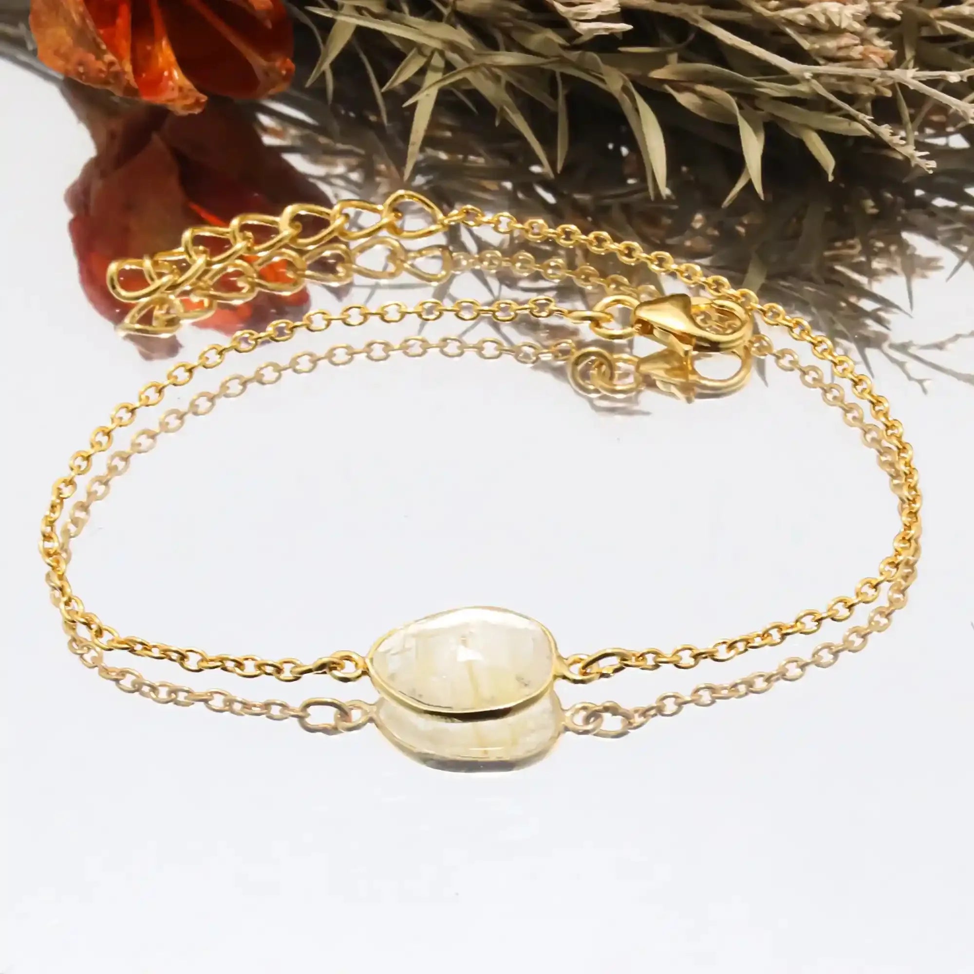 Golden Rutile Quartz Bracelet in 925 Silver Gemstone Bracelets