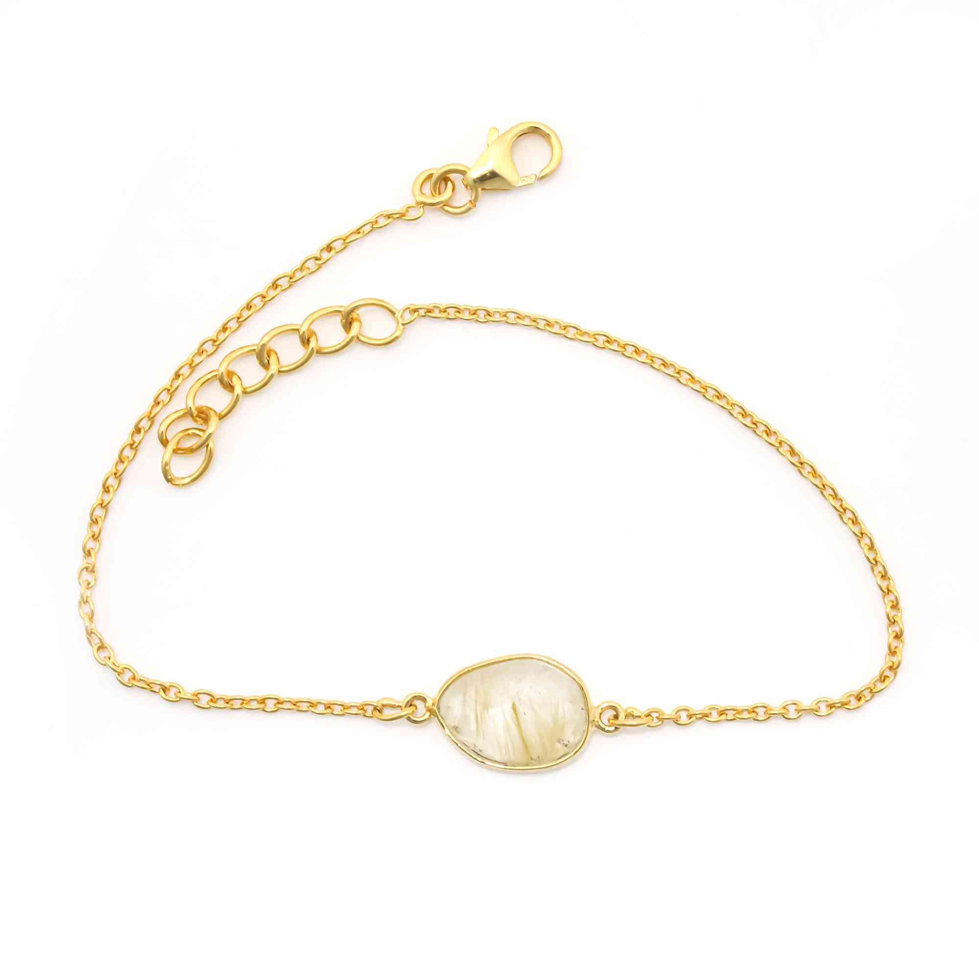 Golden Rutile Quartz Bracelet in 925 Silver Gemstone Bracelets