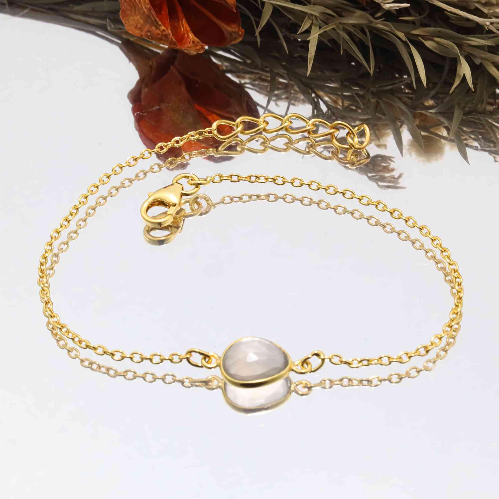 Gray Moonstone Rose Cut Bracelet in Solid 925 Silver Himalayan Quartz